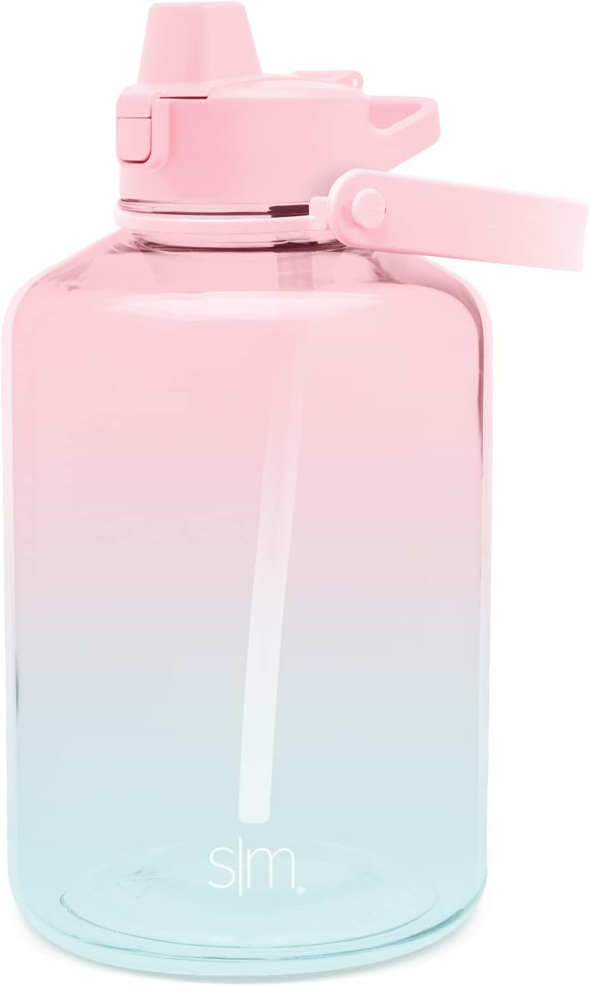 Simple Modern Half Gallon 64 Oz Water Bottle with Push Button Silicone Straw Lid & Motivational Measurement Marker | Large Reusable Tritan Plastic Water Jug | Summit Collection | Sweet Taffy image number 7