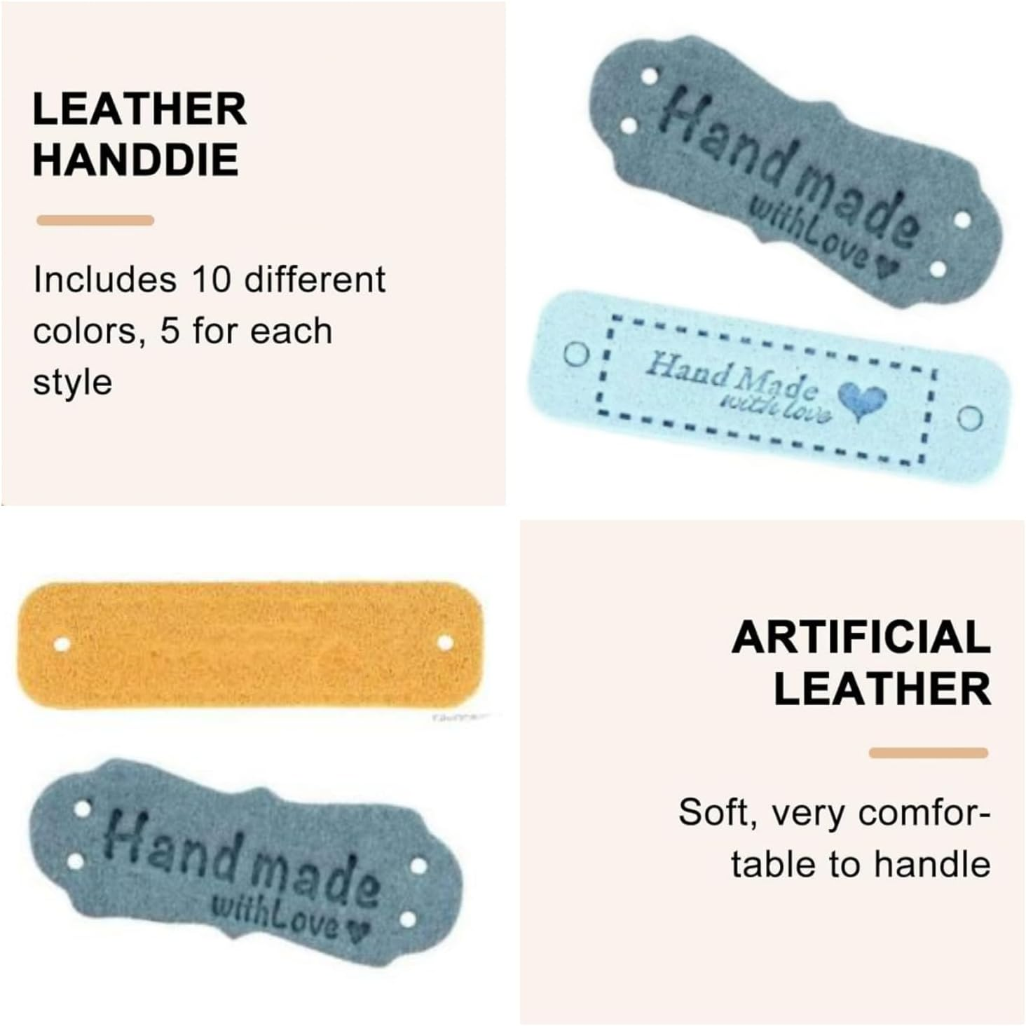 100Pcs Handmade Leather Labels Colourful Handmade Labels Tags Art Tags DIY Embellishments Ornaments Accessories for Scrapbooking Clothing Craft Decorations (50Rectangle + 50Flower Shape) image number 4