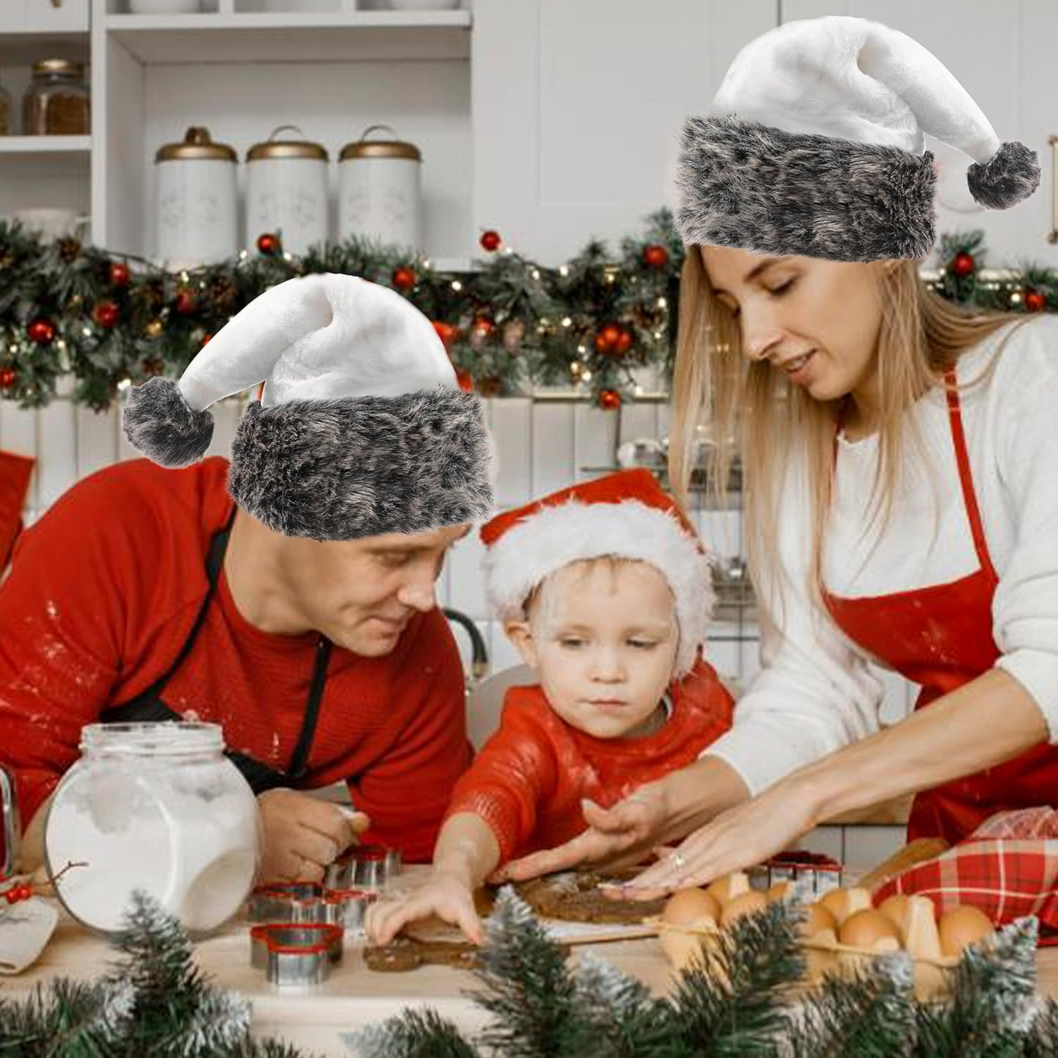 18 Inch Christmas Hats for Adults Christmas Headwear Fluffy Santa Hat for Women Men Xmas Holiday New Year Party