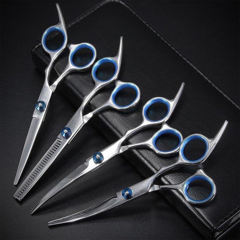 AIMALL 7PCS 7" Pet Grooming Scissors Set, Straight & Curved Dog & Cat Cutting, Thinning Shears, Includes Comb and Storage Case image number 3