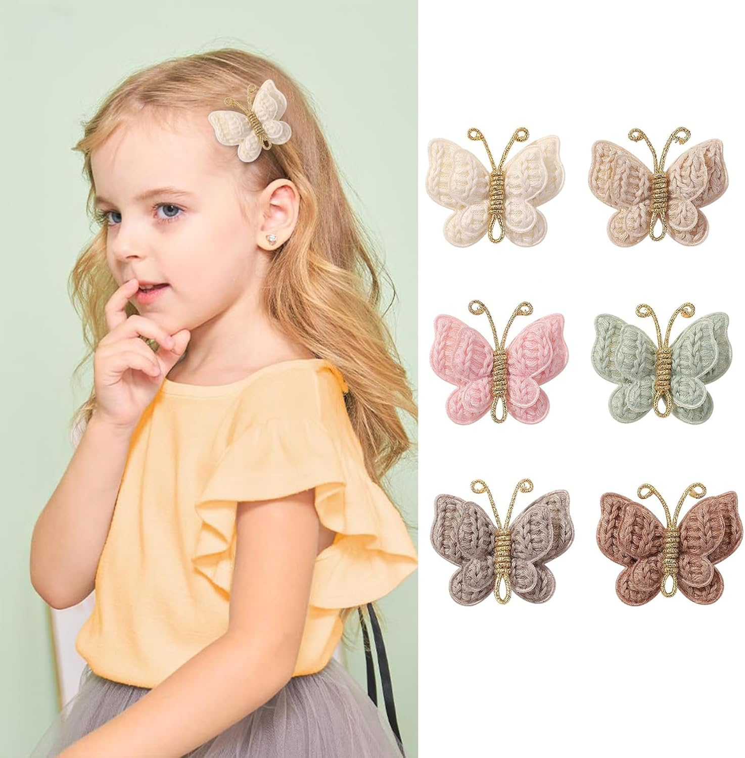 Baby Girl Butterfly Hair Clips, 6-Pcs Non-Slip Barrettes for Infants and Toddlers, Perfect for Fine Hair, Daily Wear, and Special Occasions