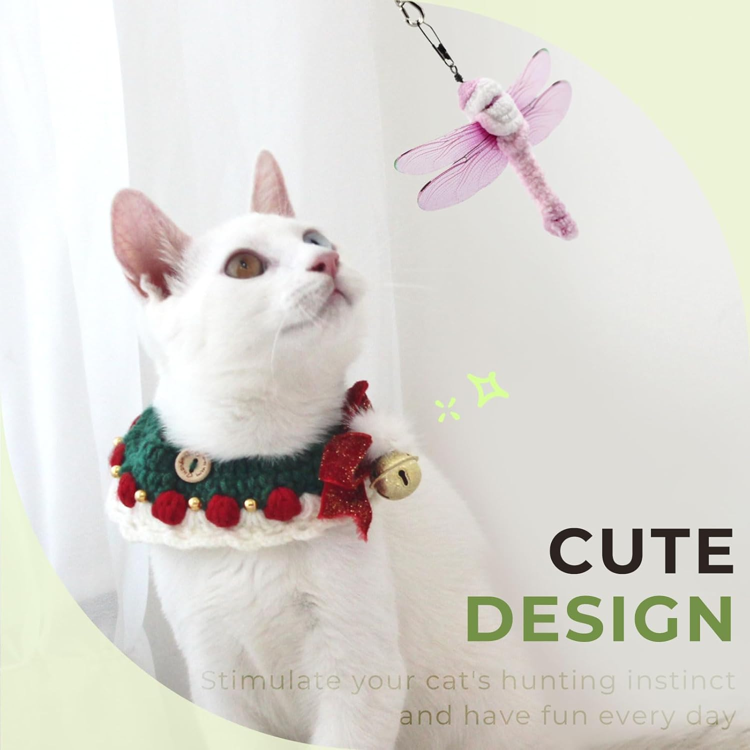 SONGWAY Interactive Cat Feather Toy Set- 6 Pcs Dragonfly Retractable Teaser Wand with Feather Refills with Bell， Cat Feather Toys for Indoor Cats - Dragonflies image number 4