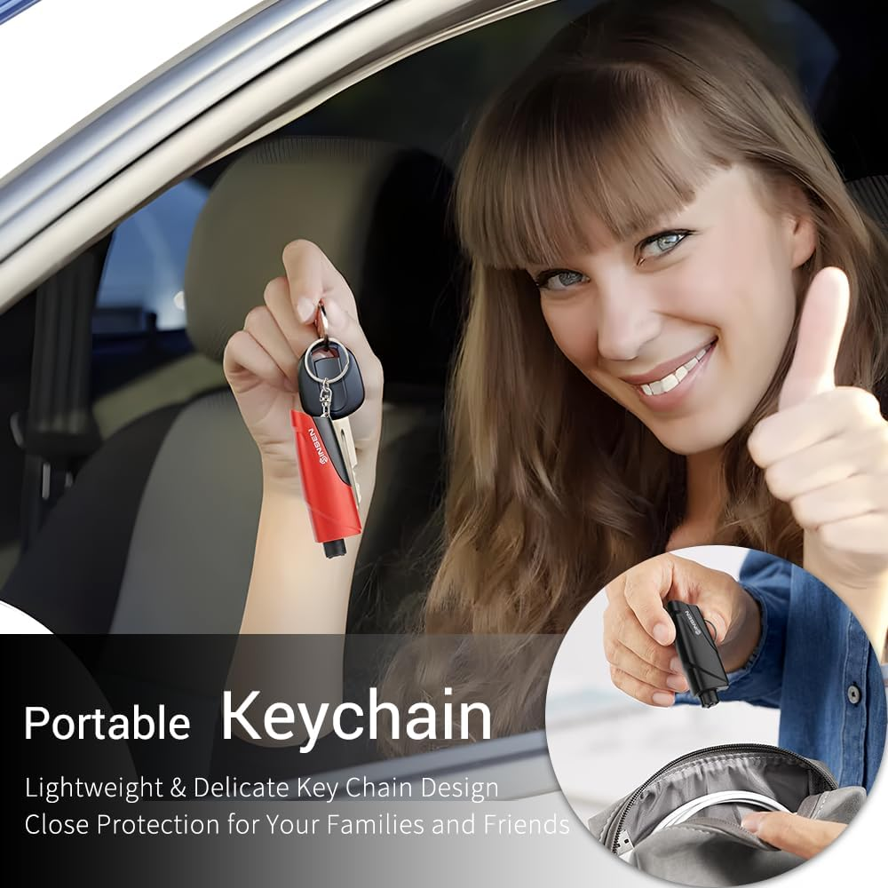 SINSEN Window Breaker Seatbelt Cutter, Car Emergency Safety Keychain, Seat Belt Escape Tool and Glass Hammer, Spring-Loaded for Land and Underwater, 2PCS, Yellow image number 1