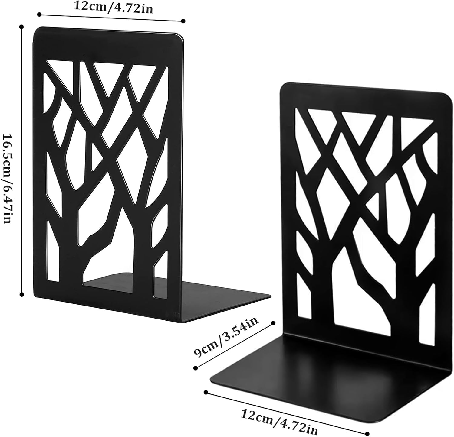 DARUITE Metal Book Ends for Shelves, Book Ends Decorative, Book Ends for Childrens, Bookends for School Office, Non Skid Heavy Duty Book Holder, Black 2 Pairs 120 X 90 X 165 Mm image number 3