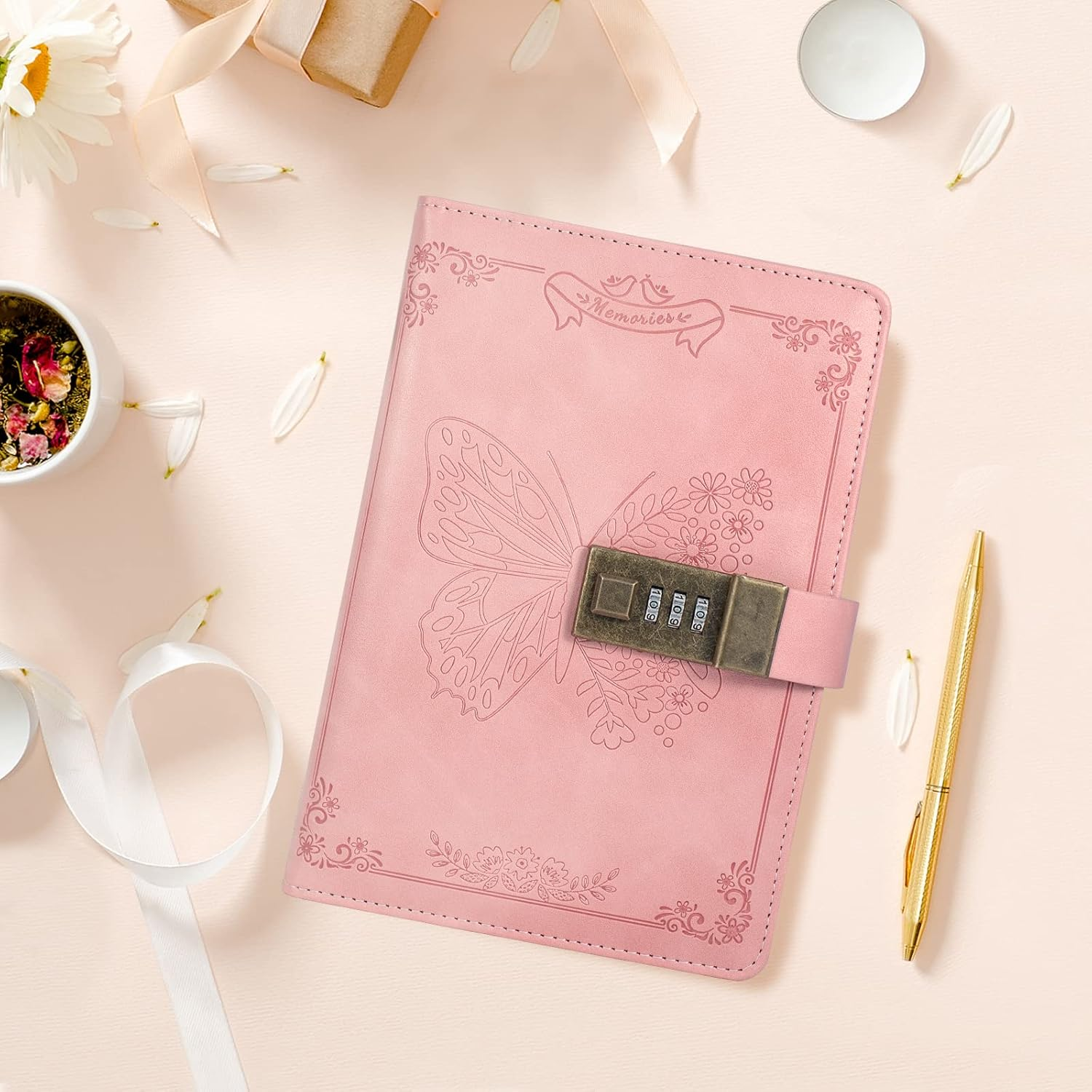 Diary with Lock, Journal for Women Girls, Vintage Lock Journal Refillable Personal Locking Notebook Secret Journal with Combination Lock 5.3Inx 7.8In (Pink) image number 3