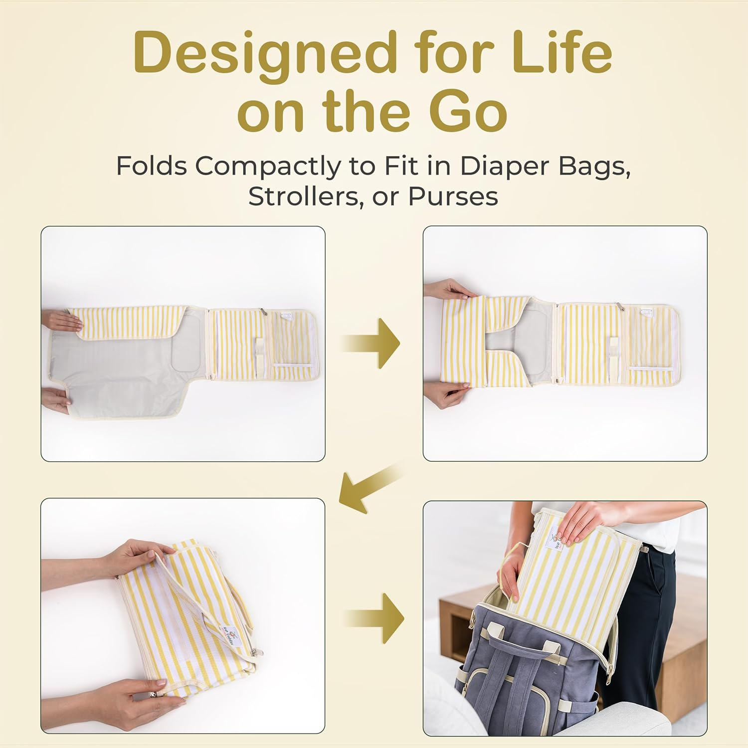 Portable Diaper Changing Pad - Newborn Essentials, Waterproof, Extra Wide & Long, Padded Foldable Wipeable Mat, Travel Bag, Baby Registry Gift, Wipes Pocket, Eco-Friendly (Yellow) image number 5