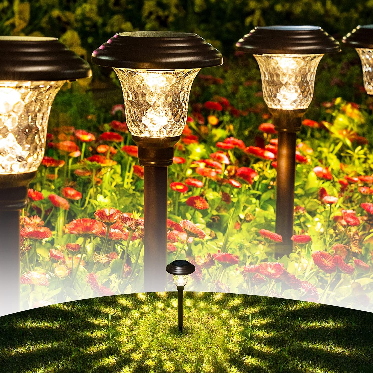 8 Pack Solar Pathway Lights, Solar Garden Lights Outdoor Warm White, Waterproof Led Path Lights for Yard, Patio, Landscape, Walkway (Brown) image number 6
