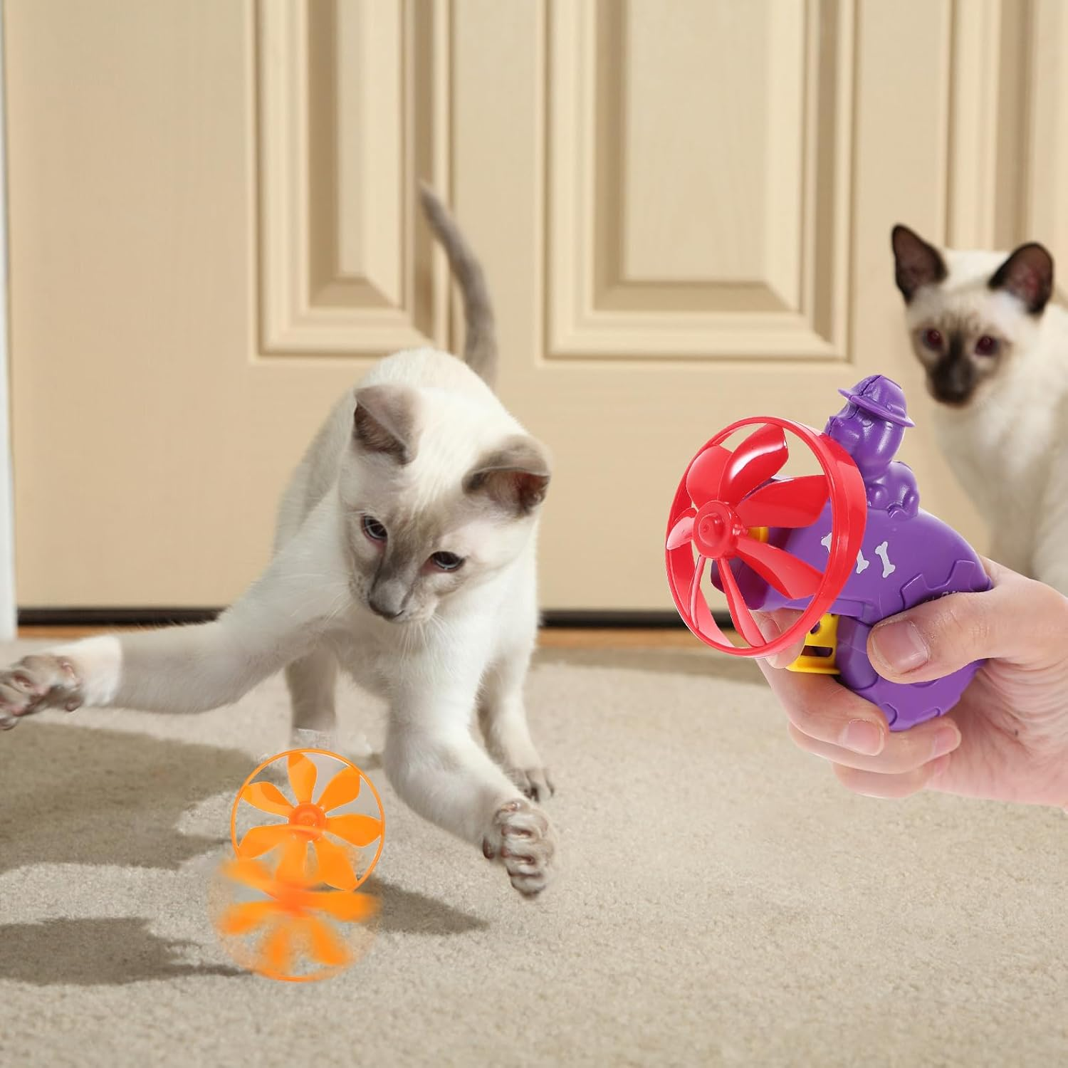 POPETPOP 2 Sets Cat Fetch Flying Saucer Launcher Toys Shooter Game Interactive Plaything for Indoors Outdoor Backyard Pet Chasing Exercising Toys Random Color image number 6