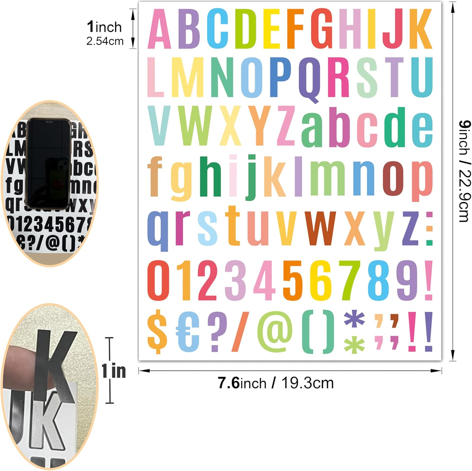 980 Pcs 12 Sheets Vinyl Letter Stickers Small 1 Inch, Colorful Number Stickers Self-Adhesive Waterproof Alphabet Stickers 1" for Mailbox, Bulletin Board, Water Bottles, Scrapbook, DIY (Multi-Colors) - Mix-Pack image number 3