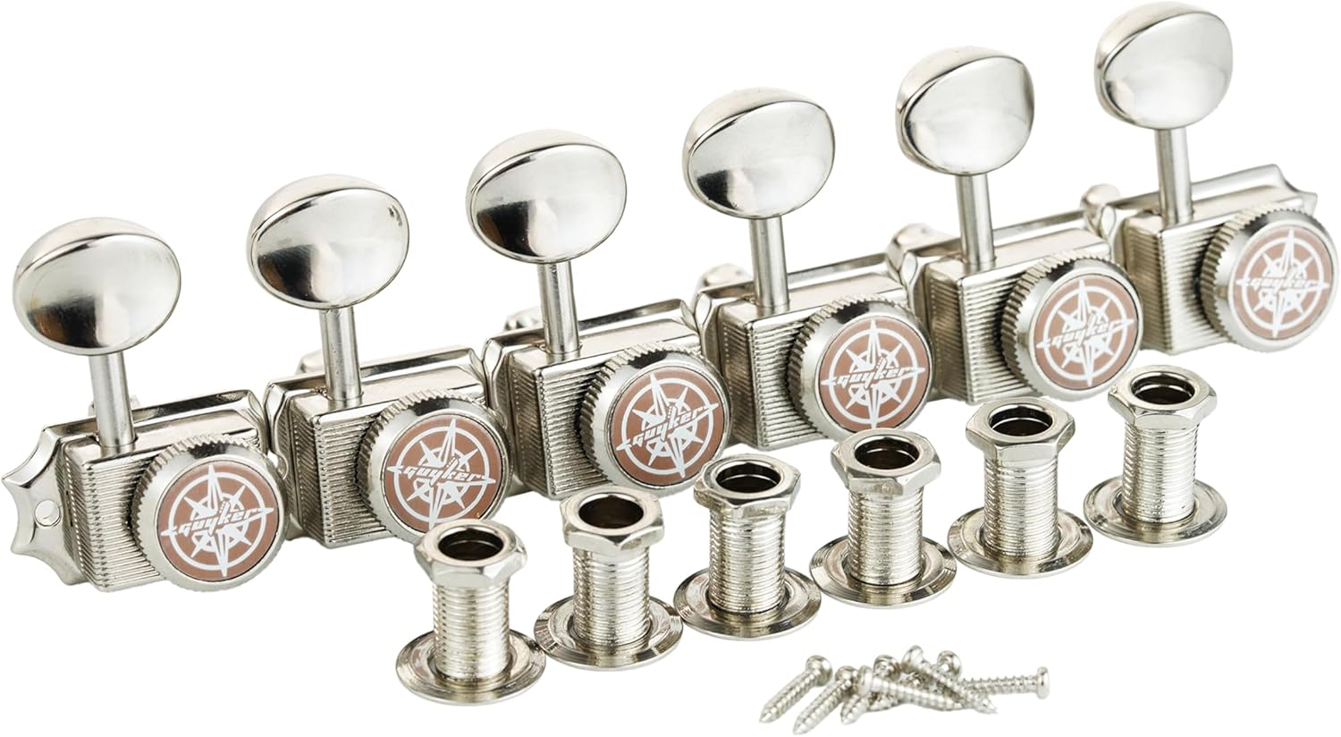 Guyker 6-In-Line Vintage Guitar Lock String Tuners &ndash; Locking Tuning Key Pegs Machine Heads Replacement Parts for ST TL Style Electric Guitars Gear Ratio 1:15 &ndash; Nickel - Bronze image number 7