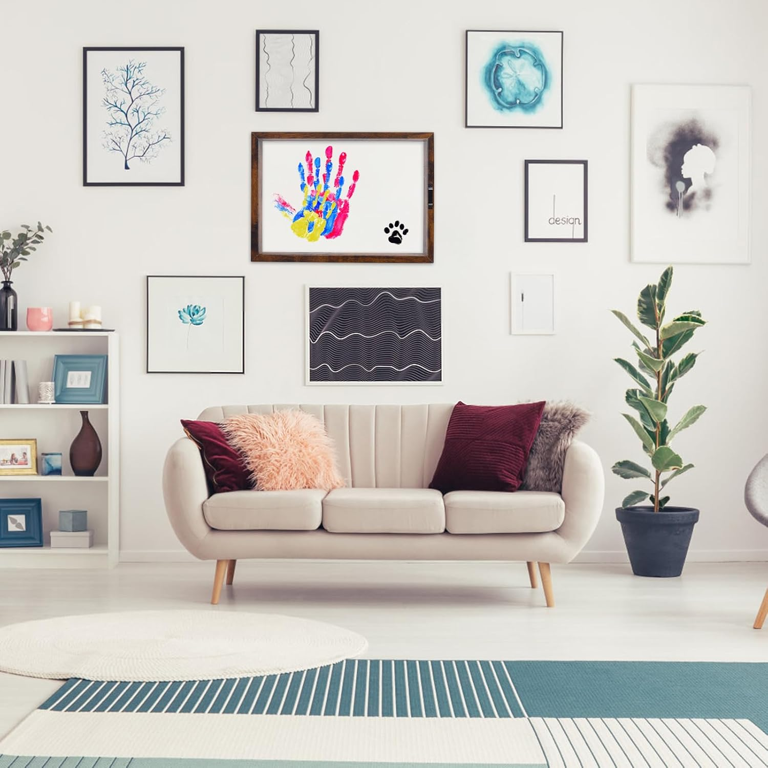 Family Hand and Footprint Kit, Family Palm Print DIY Wooden Photo Frame New and Expecting Parents Gifts for after Birth Parents Kids Couples Friends 6 Paint Colors Included