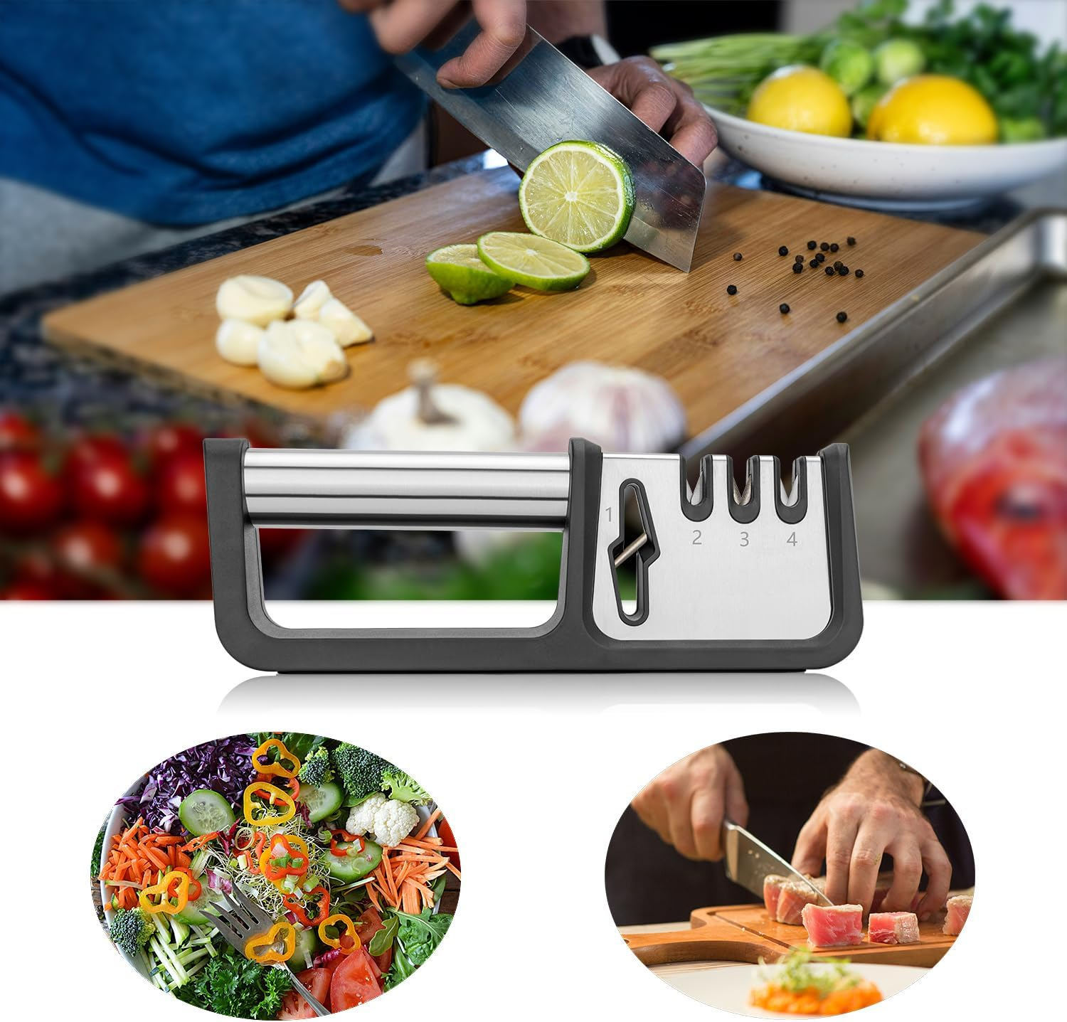 Knife Sharpener for Kitchen Knives,Professional 4 in 1 Knives Sharpeners for Scissors Knives Sharpening (8.8 Inch) image number 5