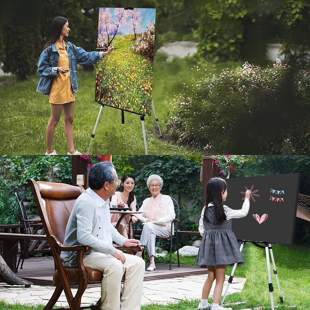 Art Painting Easel, Aluminum Alloy Portable Telescopic Painting Stand, Adjustable Foldable Tripod for Painting Canvas, Suitable for Tabletop, Floor Painting and Advertising Display. (Black) image number 1