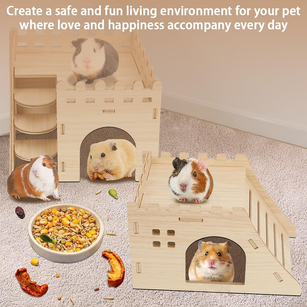 2 Pack Guinea Pig House,Mini Wooden Hamster Houses,Hamster Hideout House,Small Guinea Pigs Hideaway,Pet Sleeping Nest, for Hamsters and Chinchilla,Hamster and Small Pet image number 5