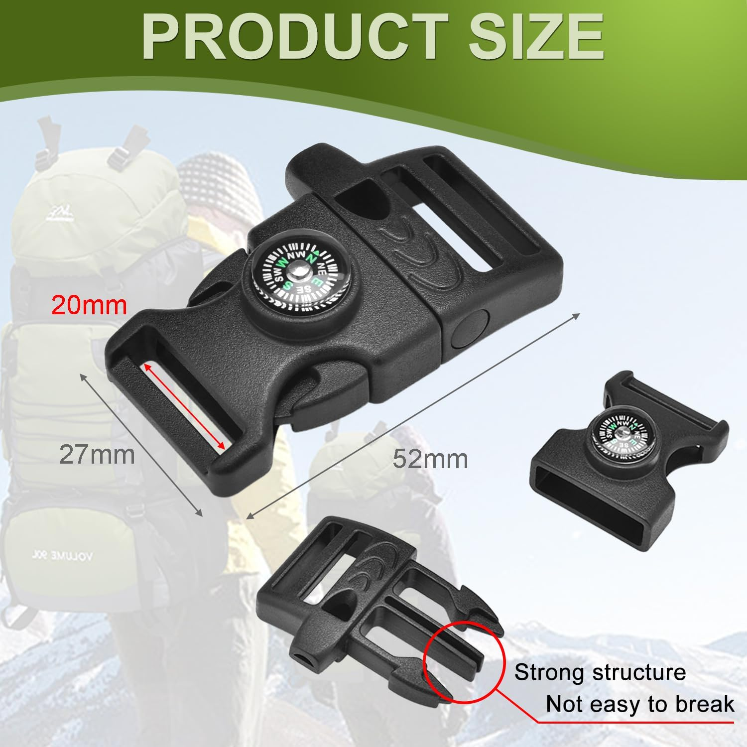 Paracord Buckles, Compass Buckle for Bracelets Clasp Clip Outdoor Camping Emergency Survival Travel Accessories image number 4