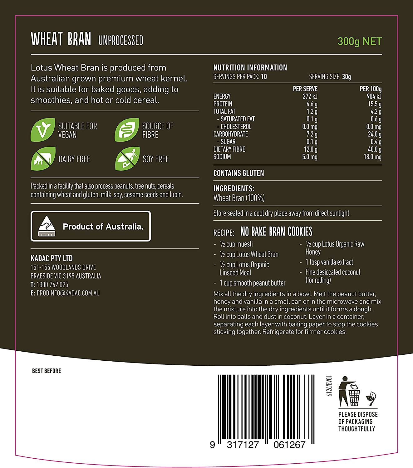 Lotus Unprocessed Wheat Bran, 300 G image number 1