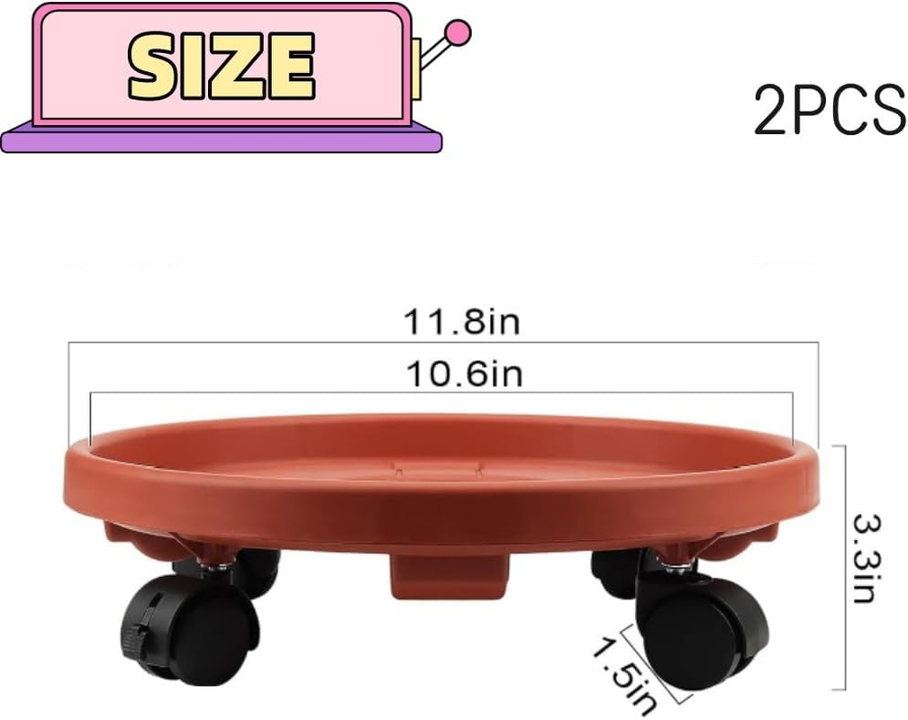 2Pakcs Plant Stand with Wheels 12.2" Rolling Plant Stand-Plastic Plant Water Catcher Tray Plant Caddy with Wheels Heavy Duty,Plant Dolly Plant Saucer with Wheels Indoor Outdoor,Gray image number 2