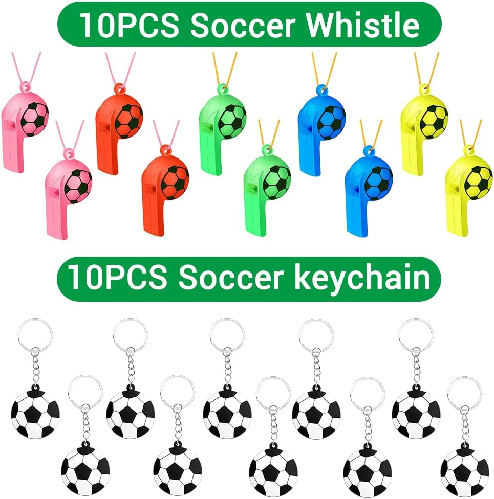 YUJUN 112 PCS Soccer Party Favors Set , Soccer Toy Soccer Fidget Spinners Slap Bracelet Whistle Tattoos Stickers Keychains for Kids Soccer Themed Birthday Party Favors Goodie Gifts Bags Decorations image number 2