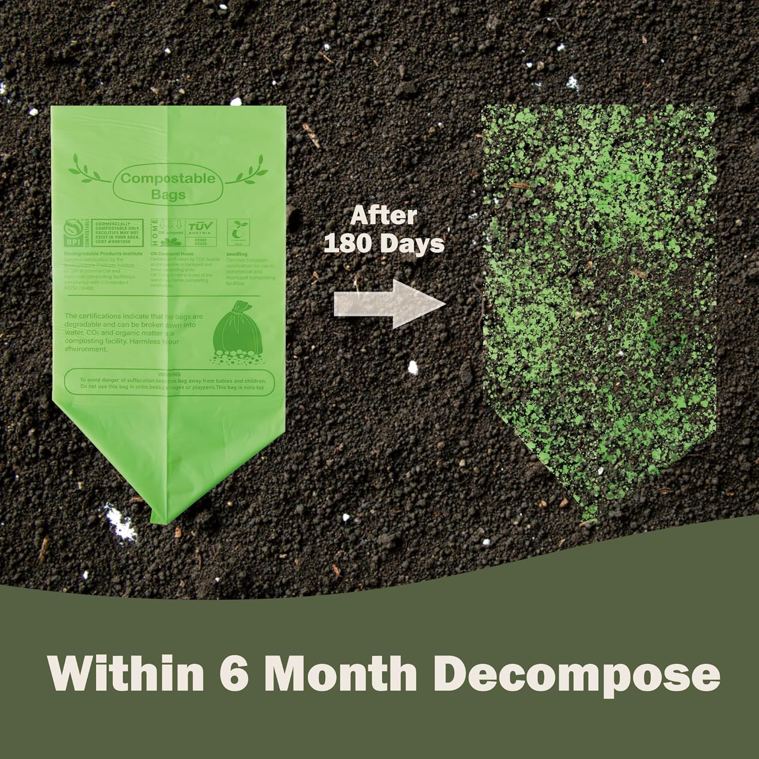 Compostable Bin Liners 20Liter Extra Thick 0.78 Mils, Biodegradable Food Scrap Waste Bags with US BPI ASTM D6400 and Europe OK Compost Home Certified