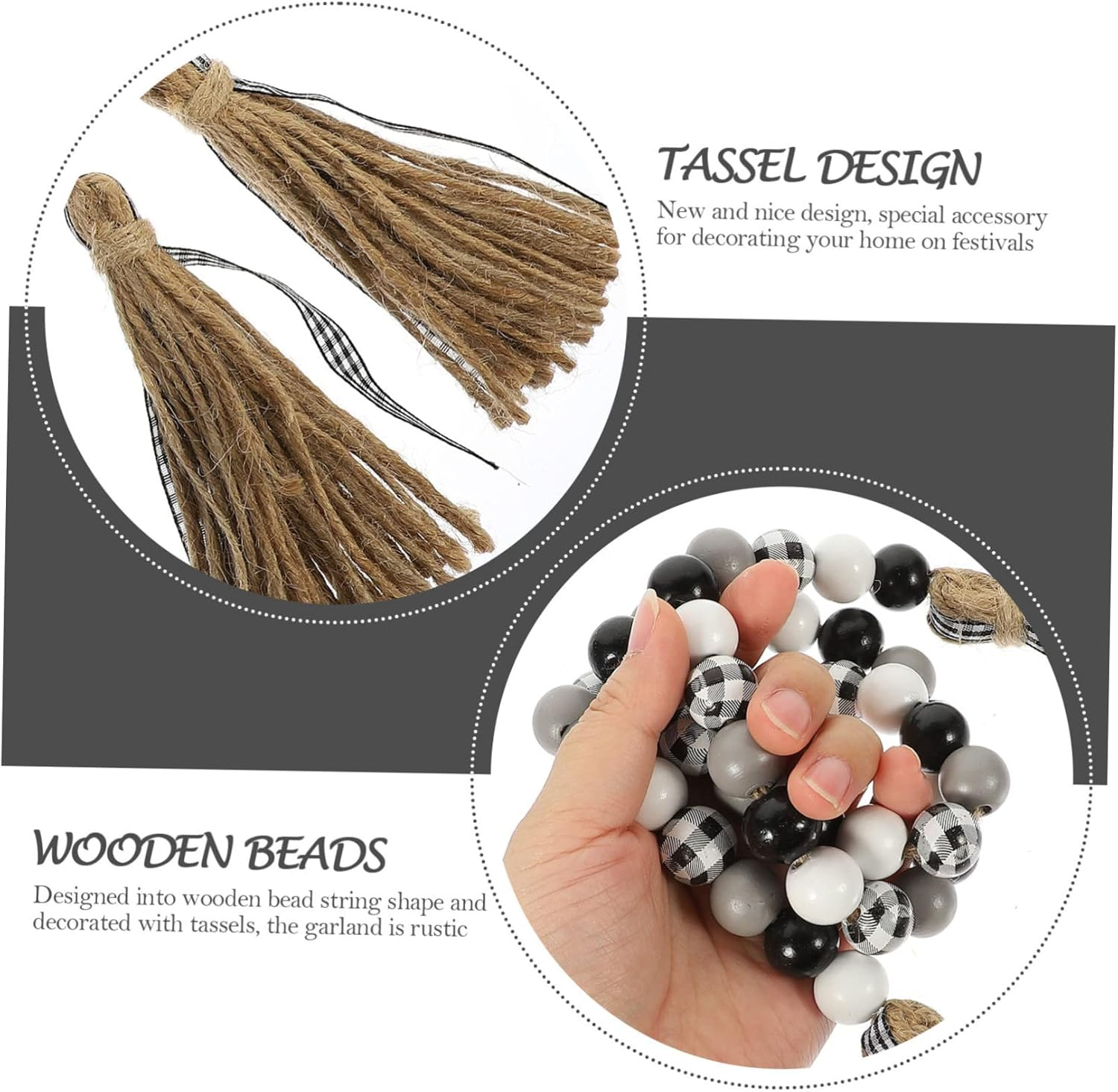 Wooden Beads Tassel Pendant Vintage Hanging Beaded Decoration Chic Party DIY Beaded Pendant for Indoor and Outdoor Decor image number 4