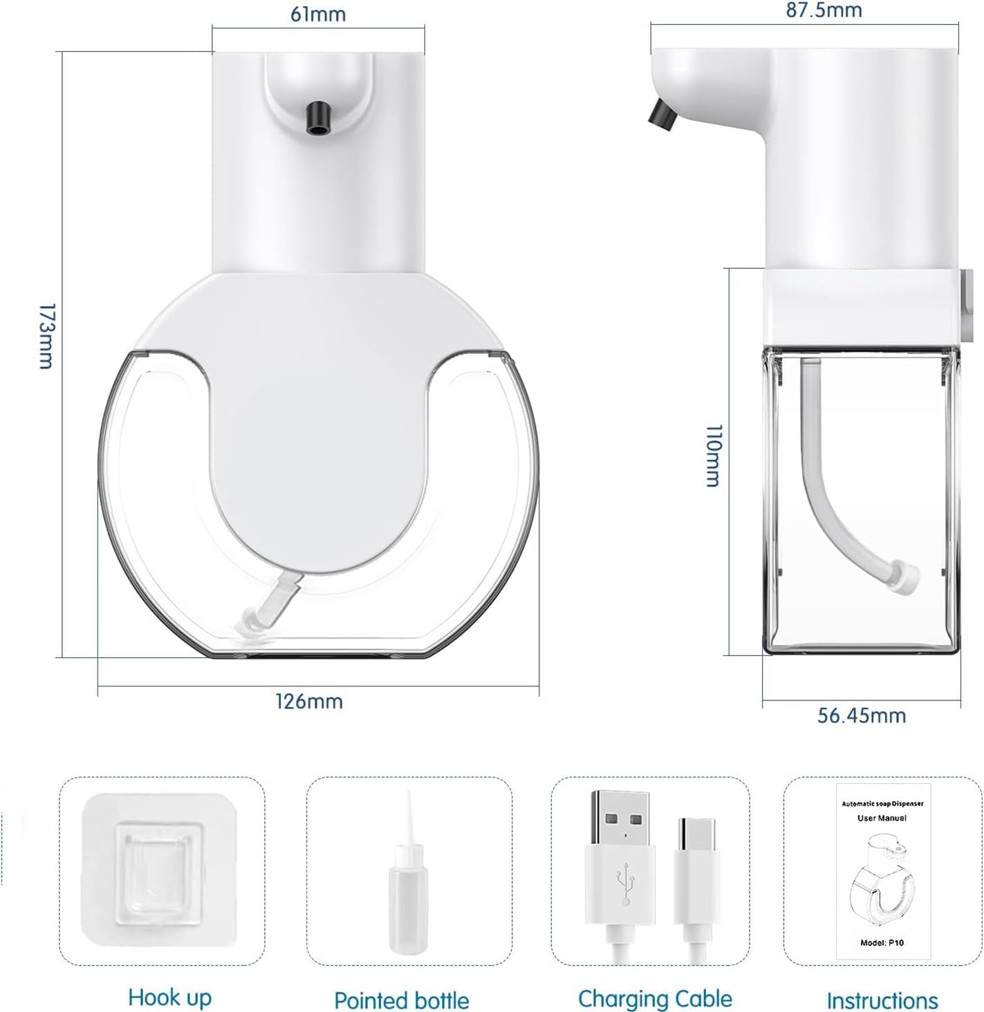 Automatic Foam Soap Dispenser, 420ML Infrared Hand-Free Touchless Soap Dispenser, Dish Liquid Shampoo Rechargeable Auto Hand Soap Dispenser (Foam Soap) image number 4