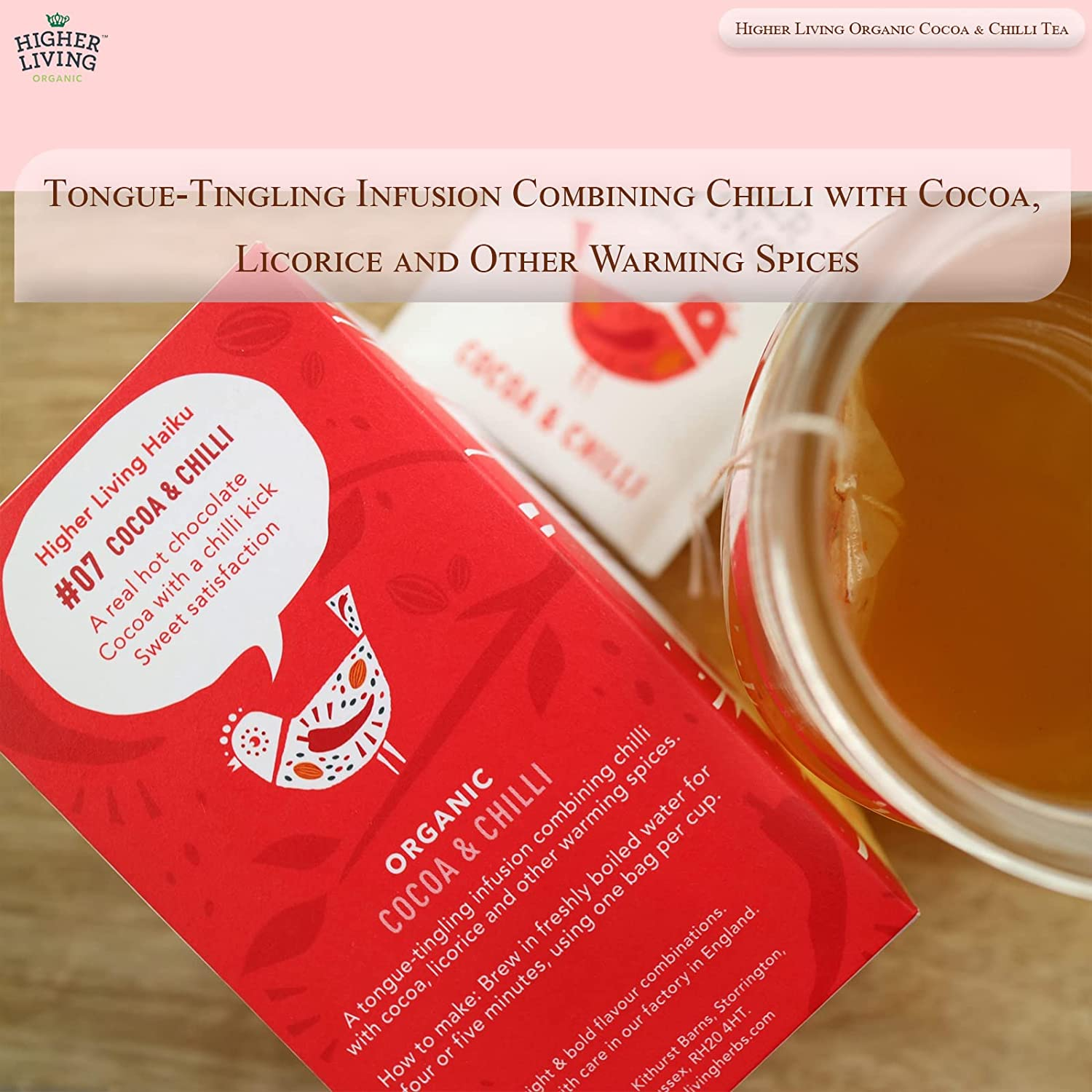 Higher Living Organic Cocoa and Chilli Tea 15 Teabags image number 6