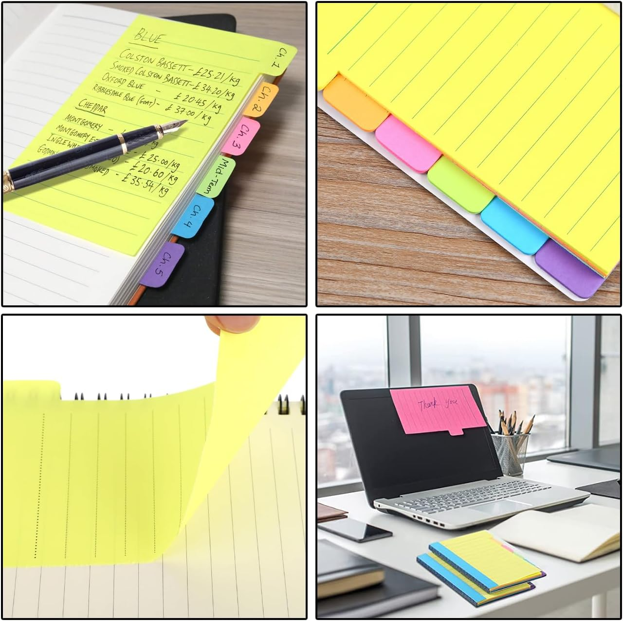 Colorful Sticky Tabs Set &ndash; 2 Pack, 60 Sheets Each, 4" X 6", Ideal for Studying, Note Taking, and Bullet Journals