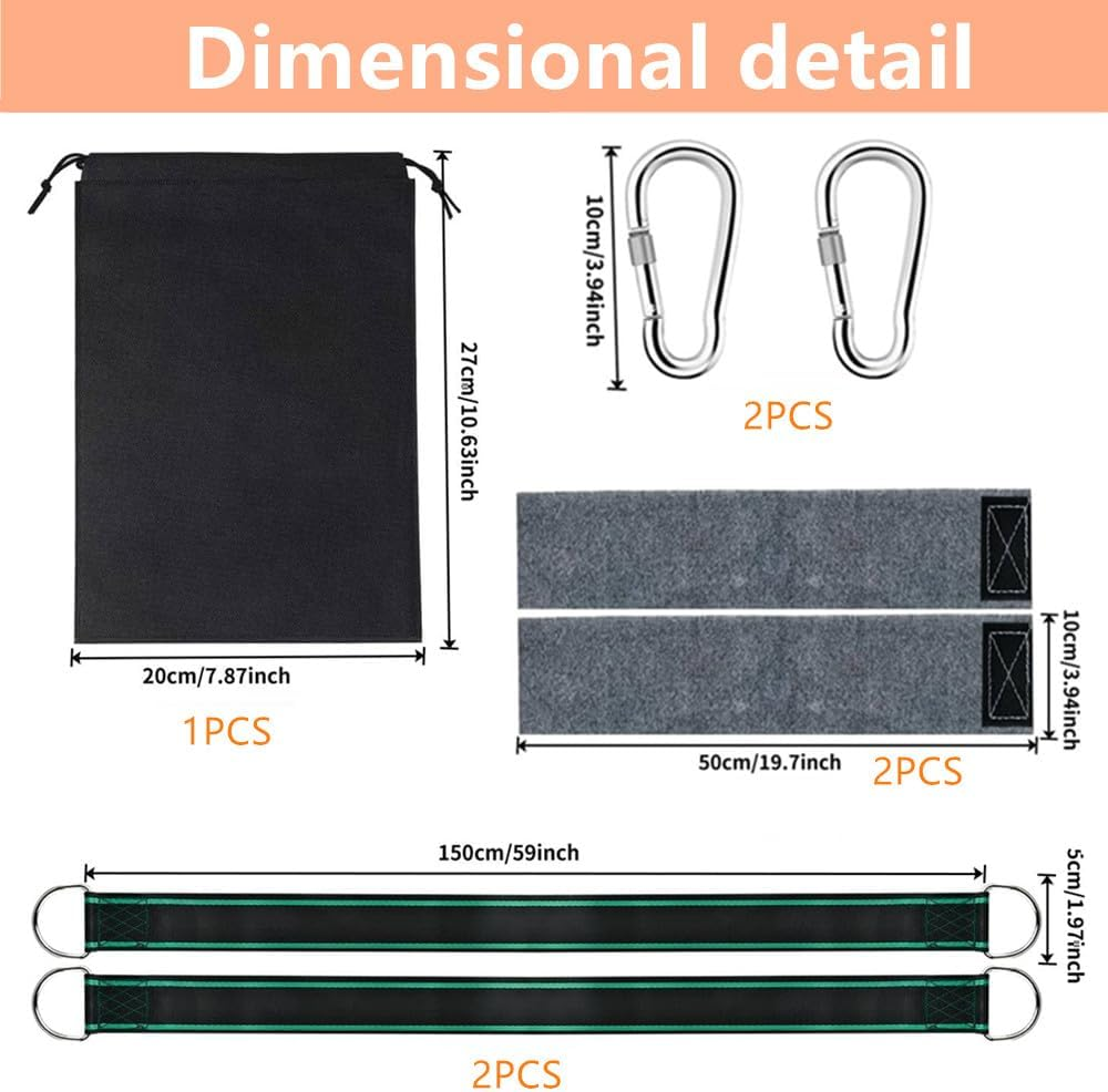 Tree Swing Hanging Straps,Granmagazz Safe Tree Swing Hanging Straps Kit, 1.5M/5Ft Hammock Tree Straps Kit with 2 Sturdy Lock Carabiners & 2 Tree Protectors for Swings and Hammocks image number 4