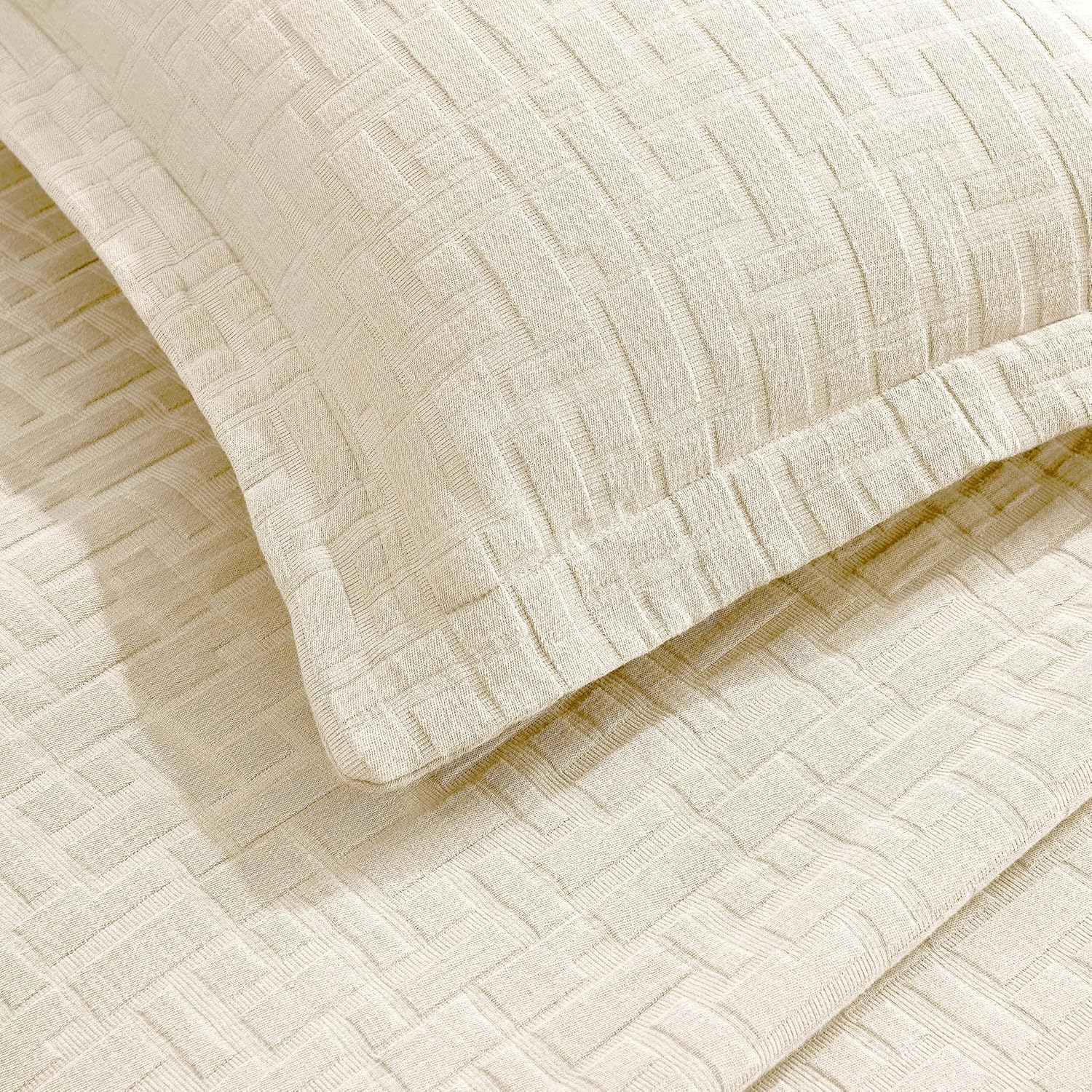 Superior 3 Piece Cotton Bedspread and Sham Set, Home Bed Decor, Decorative Bed Spread, 2 Pillow Shams, Medium Weight, Matelasse Coverlet, Bedding Essentials, Madrid Collection, California King, Ivory image number 6