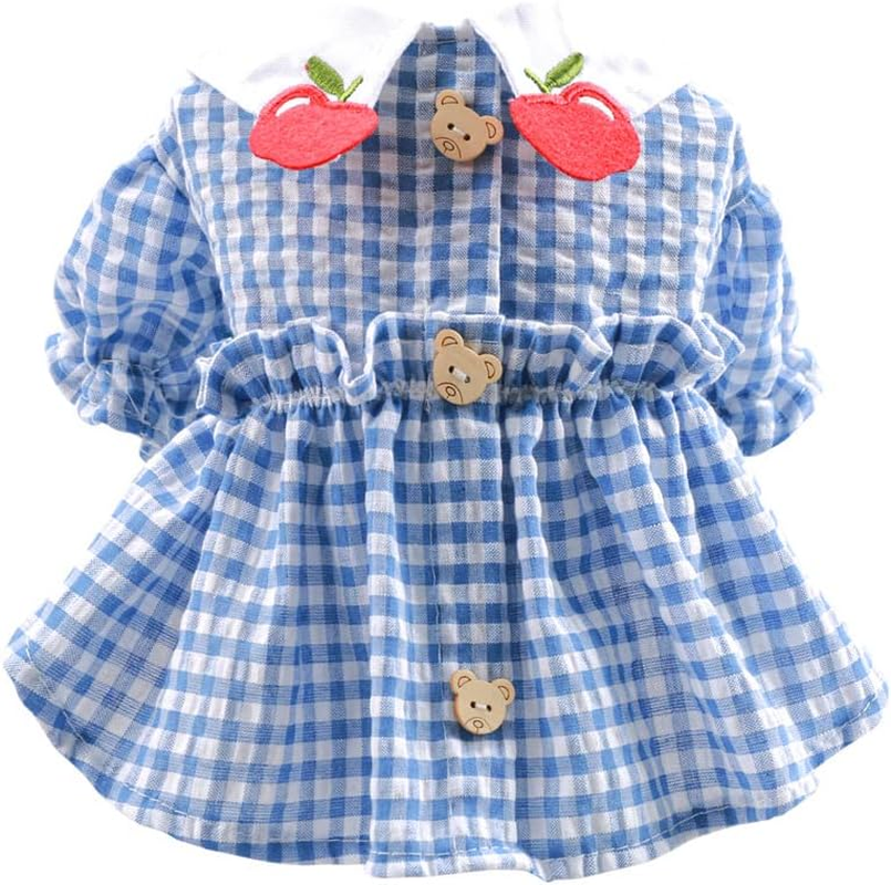 Dog Plaid Dress for Small Dogs Cat Girl Spring Summer Cute Puppy Princess Dress Pet Clothes (Blue, M) image number 1