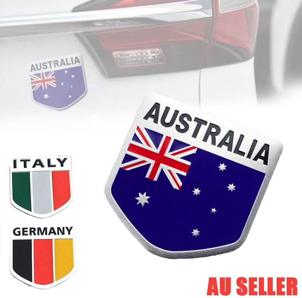 AIMALL Flag of Australia Germany Aluminium Car Emblem Badge Decal Sticker 5X5Cm (1.97X1.97In) &ndash; Weather-Resistant Vehicle Sticker, Durable Aluminium Alloy image number 3