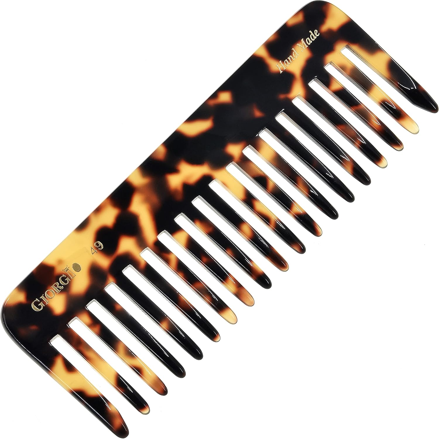 Giorgio G49 Yellow Tokio Large Wide Tooth Detangler Comb for Thick/Curly/Wavy Hair,Detangler Comb for Wet/Dry Use. Handmade of Quality Cellulose, Saw-Cut, Hand Polished