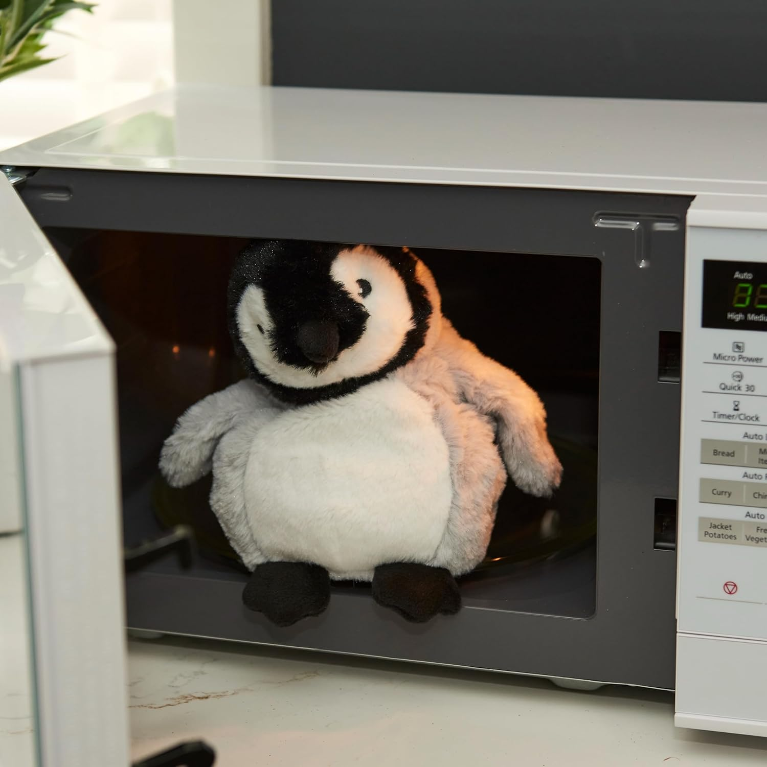 Warmies Baby Penguin Plush Junior Size, Weighted Teddy Slightly Scented with Dried French Lavender, Hot or Cold Heat Pad for Anxiety and Relaxation