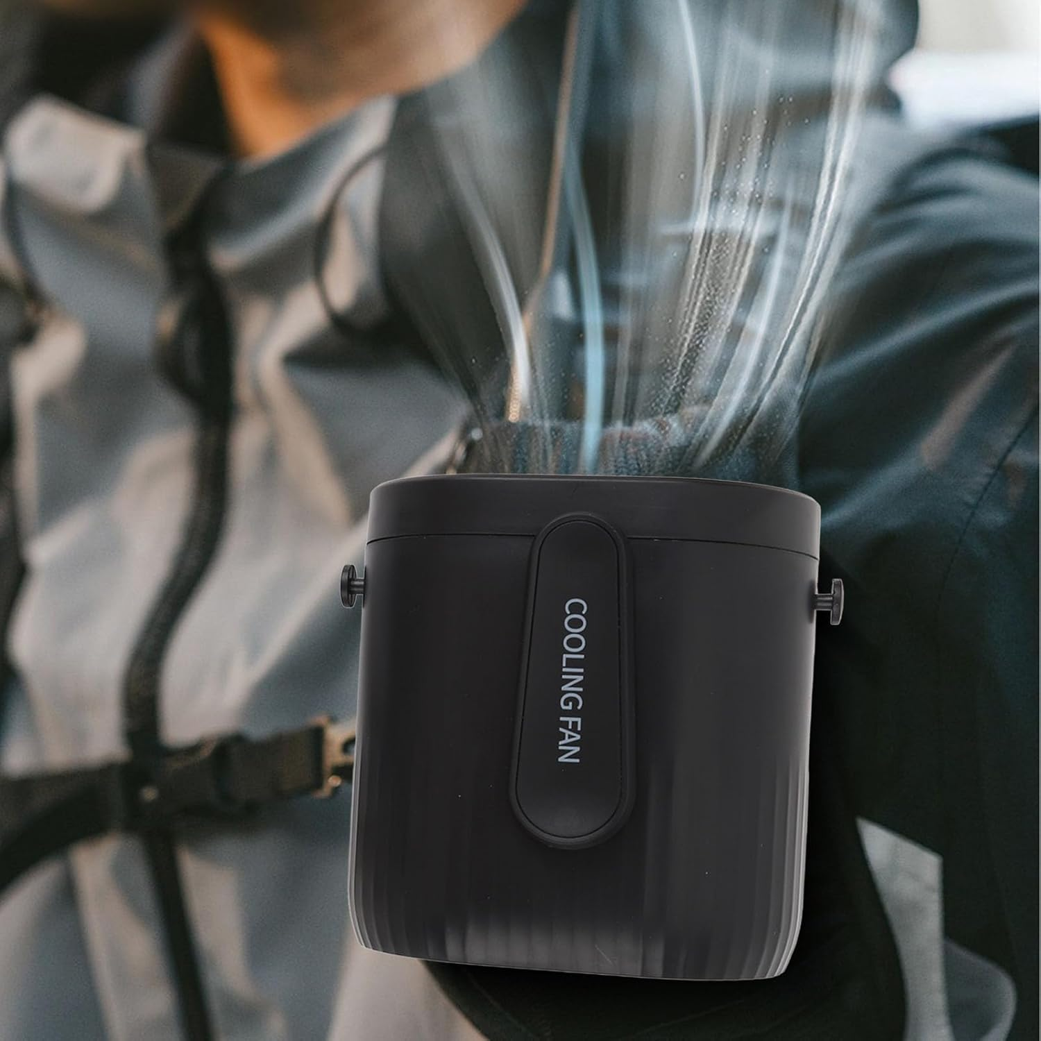 Portable Waist Clip Fan - 4000Mah 3 Speed Adjustable Outdoor Turbo Fan with Emergency Light, Rechargeable Hand Fan for Travel Camping (Black) image number 2