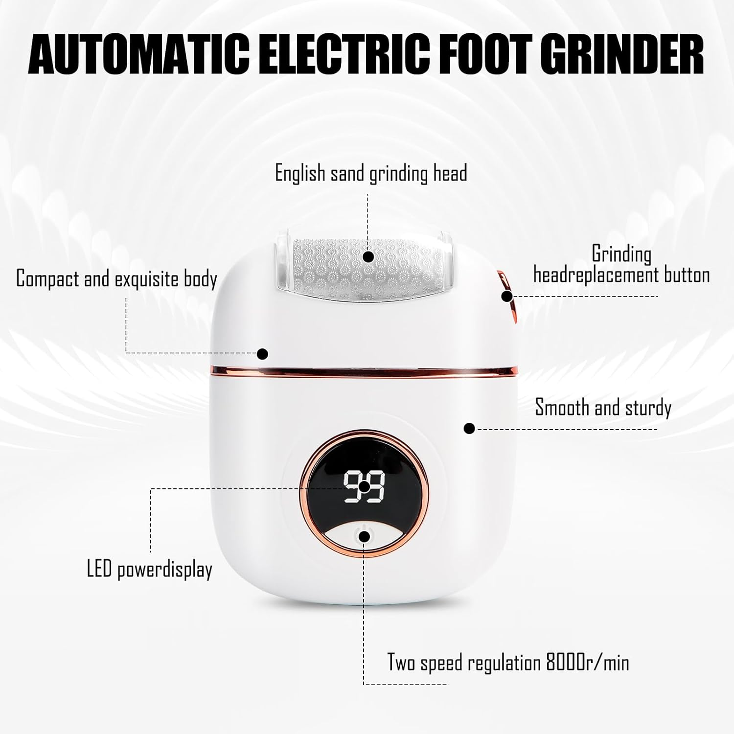 Electric Callus Remover, Electric Foot Sander, Pedicure Set, Foot Care Electric, Strong Foot File Grinder & Heel Grinder with 2 Replacement Rollers for Soles, Toes and Heels image number 2