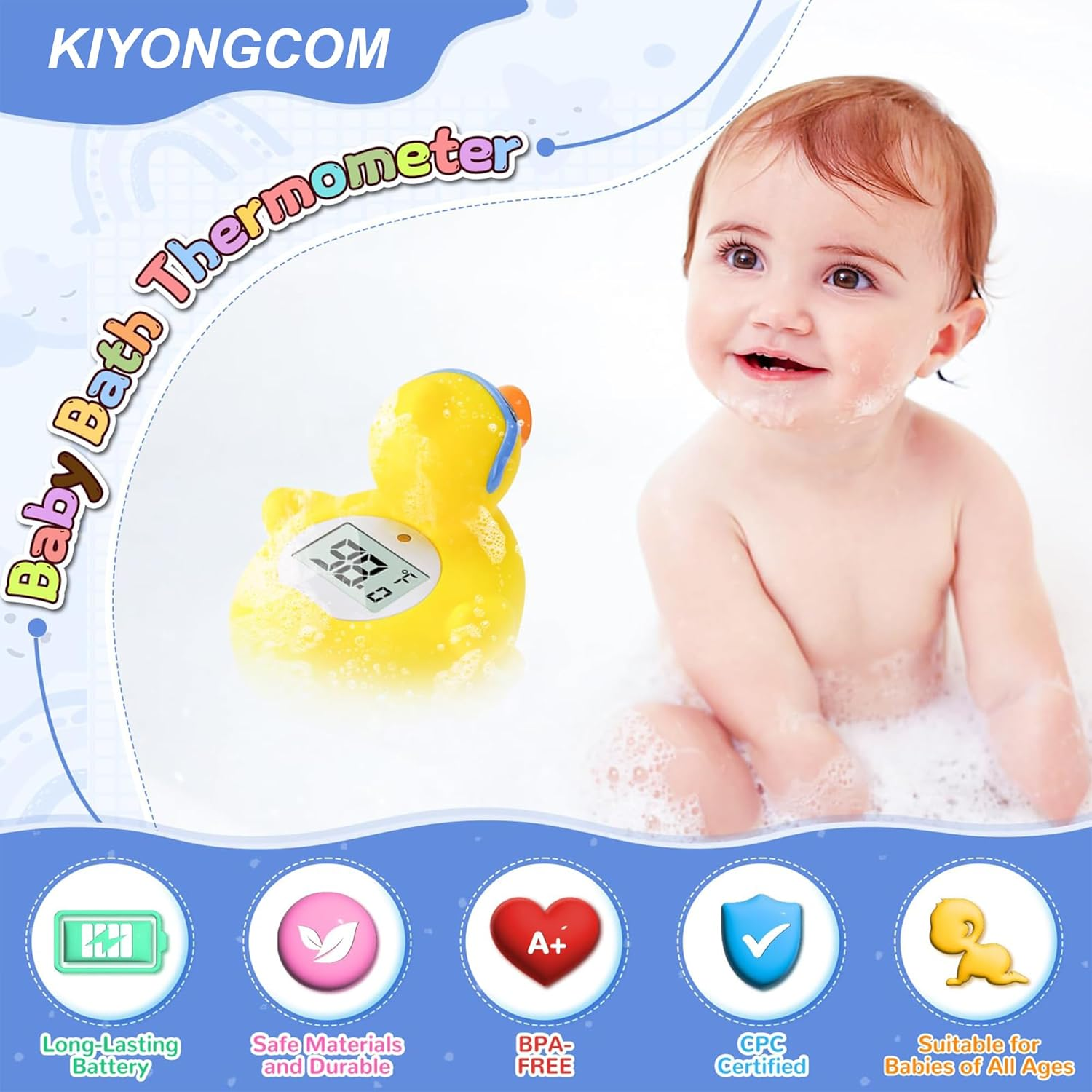 Baby Bath and Room Thermometer - Floating, Auto Sleep Mode, Adjustable Alerts, Safety Certified - Beach Duck image number 4