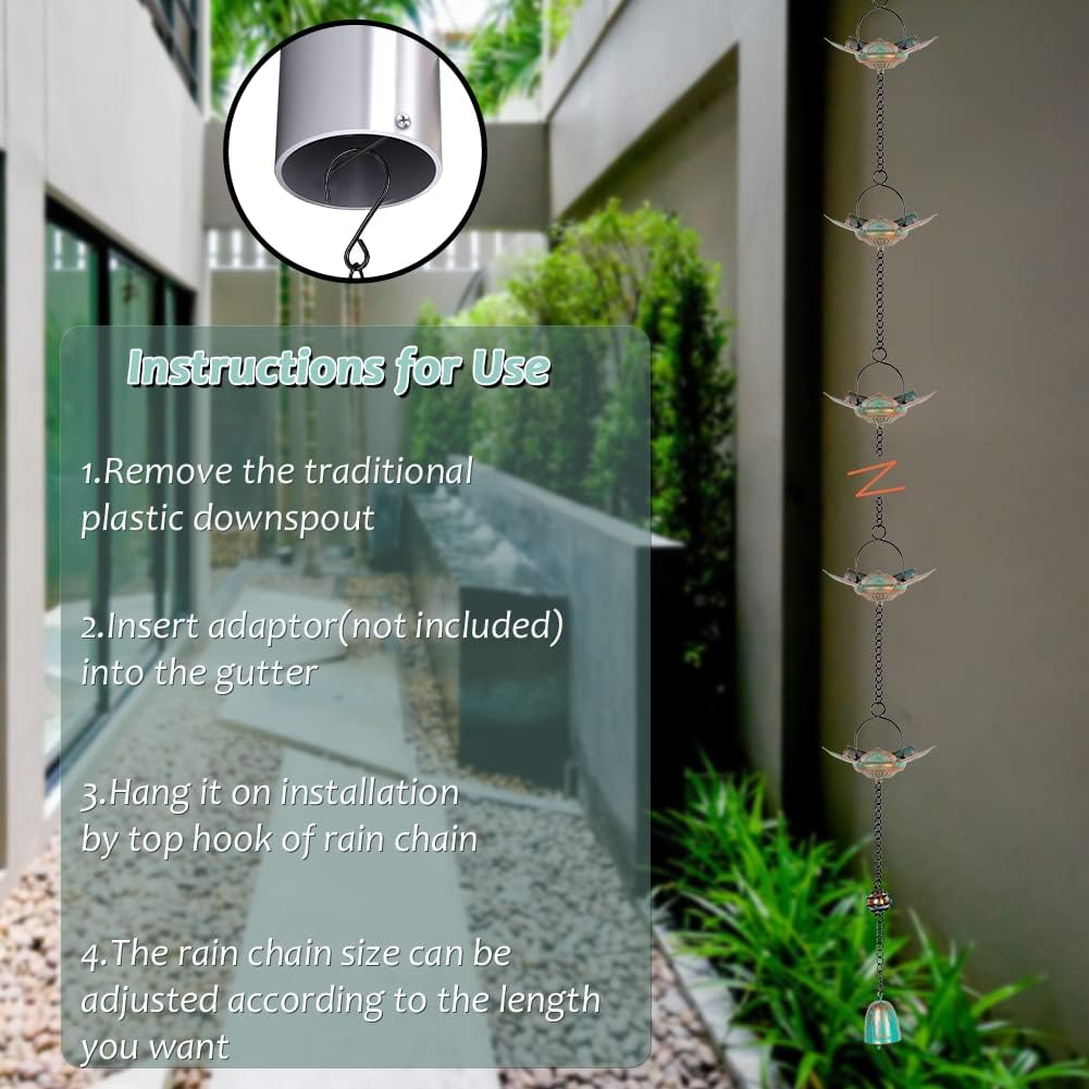 8.3 FT Lotus Rain Chain, Metal Rain Chains for Gutters with 12 Cups, Adjustable Rain Catcher Chain for Eaves Drainage, Replacement for Downspout, Outdoor Decor image number 6