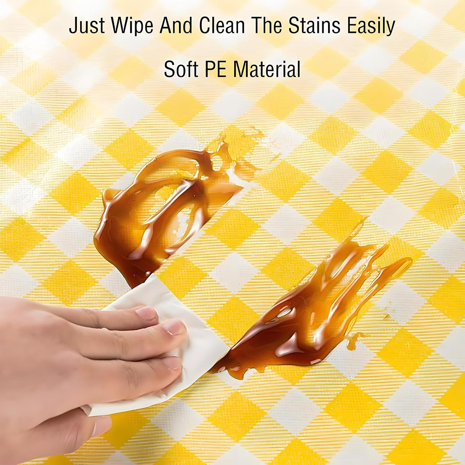 2M X 2M Waterproof Picnic Blanket for Outdoor Camping, Beach Mat with Oxford PE Material - Lightweight, Foldable, Yellow & White Checkered Pattern for Park, Travel, Hiking image number 5