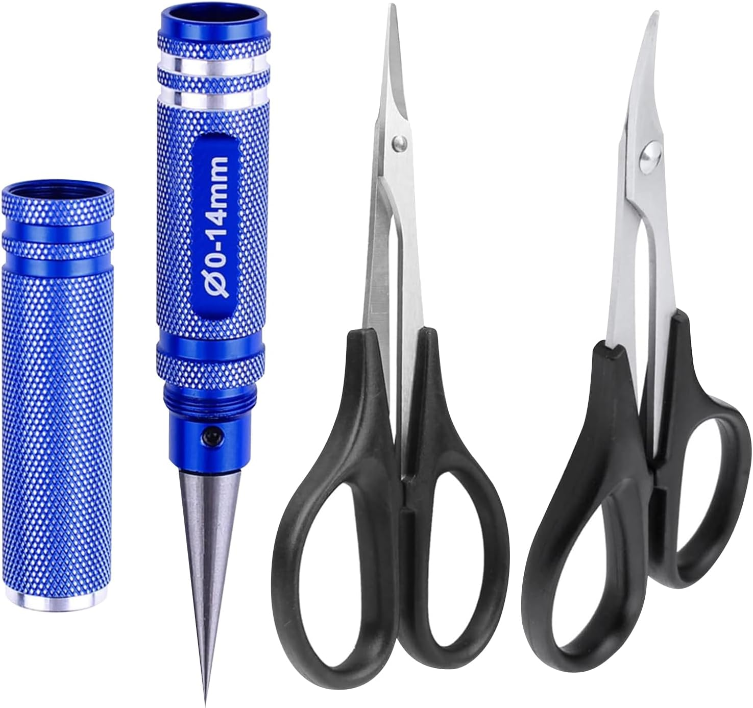 RC Body Reamer Hole Puncher, Curved Scissors & Straight Scissor RC Car Body Mounting 3Pc Combo Set,0-14Mm Hole (Black)