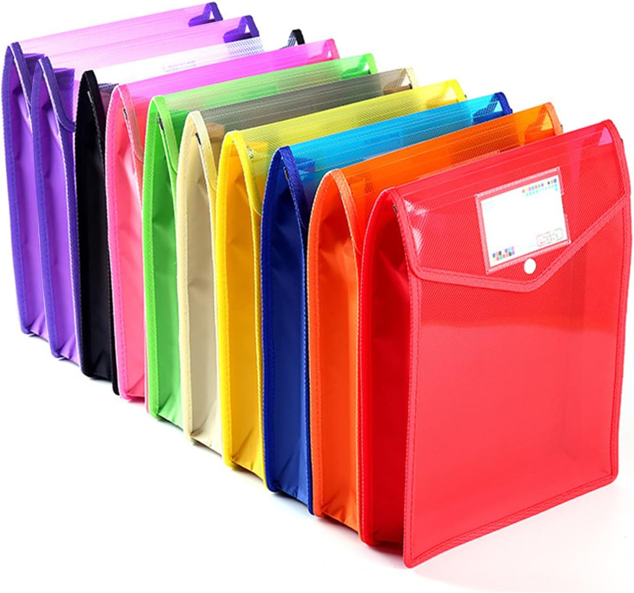 10 Pcs A4 Multiple Colors Plastic File Folder, Poly Envelope Expanding File Wallet, Document Folder with Snap Button Closure,Large Waterproof Accordion File Pouch (A) image number 2