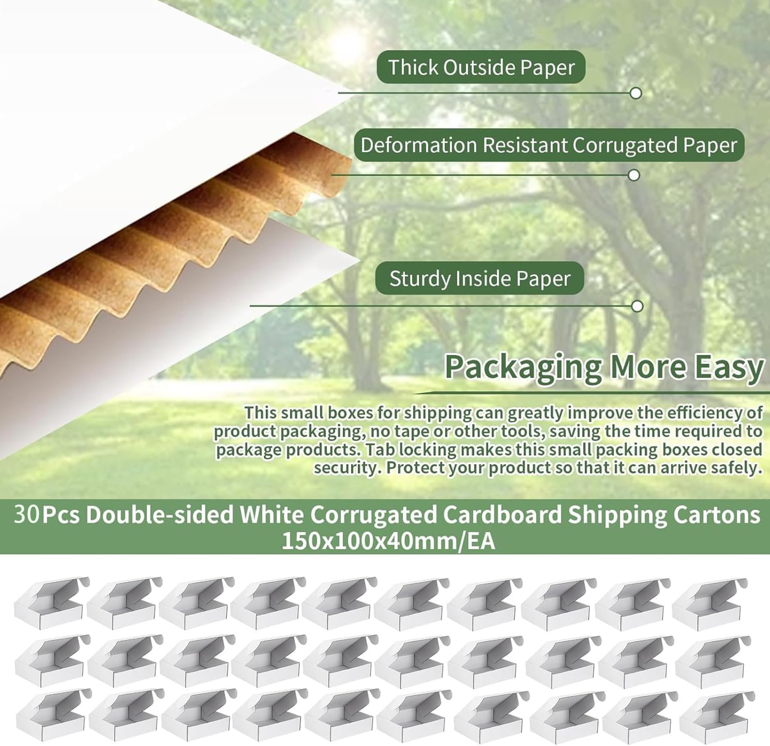 30 Pcs Double-Sided White Corrugated Cardboard Shipping Cartons 150X100X40Mm/Ea, Small Packet Shipping Boxes, Small Parcel Cartons, Packaging Mailing Boxes for Business Posting Storing Gift (White)