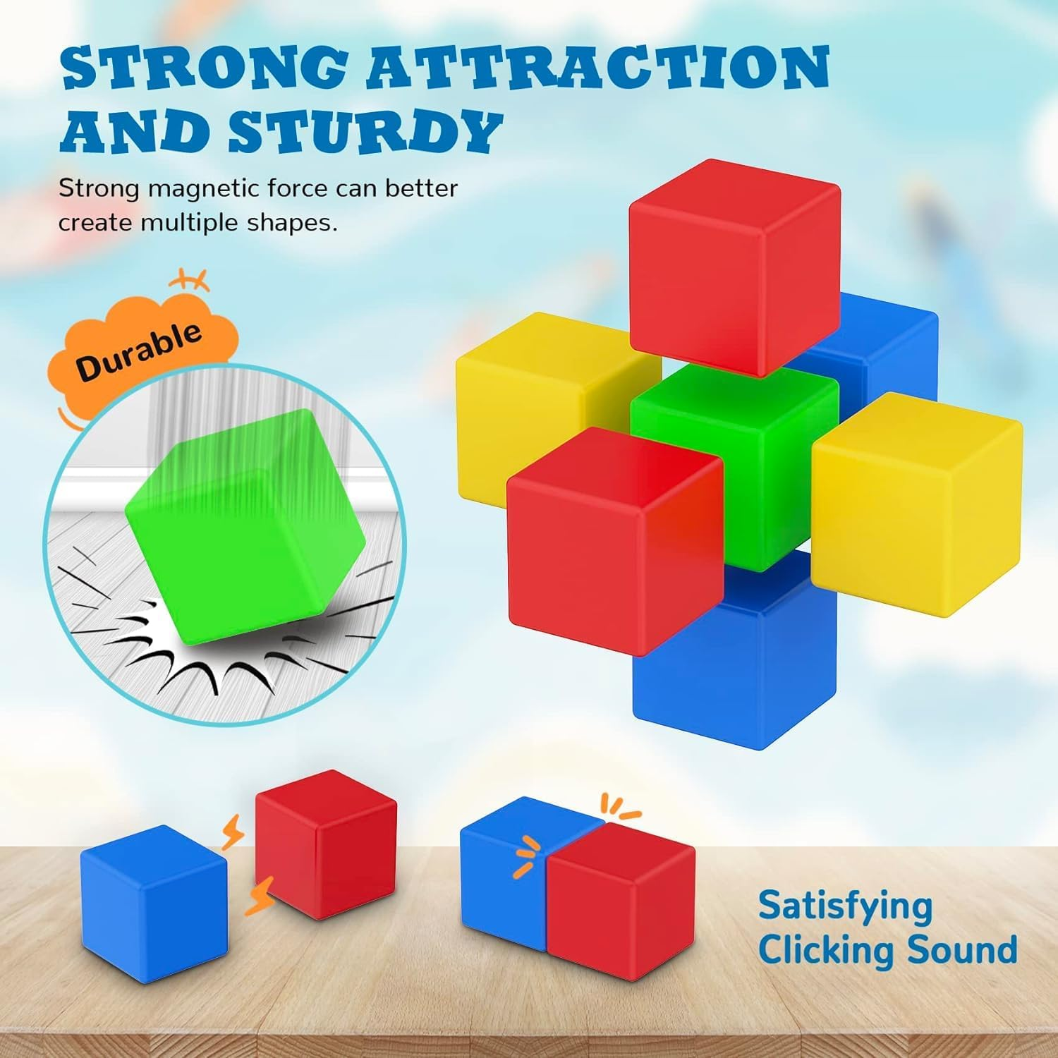 XICEN Magnetic Blocks 32 Pieces,1 Inch Large Magnetic Building Blocks for Ages 3+ Year Old Boys and Girls,3D Magnetic Cubes for Kids,Preschool STEM Educational Sensory Magnet Toys image number 6