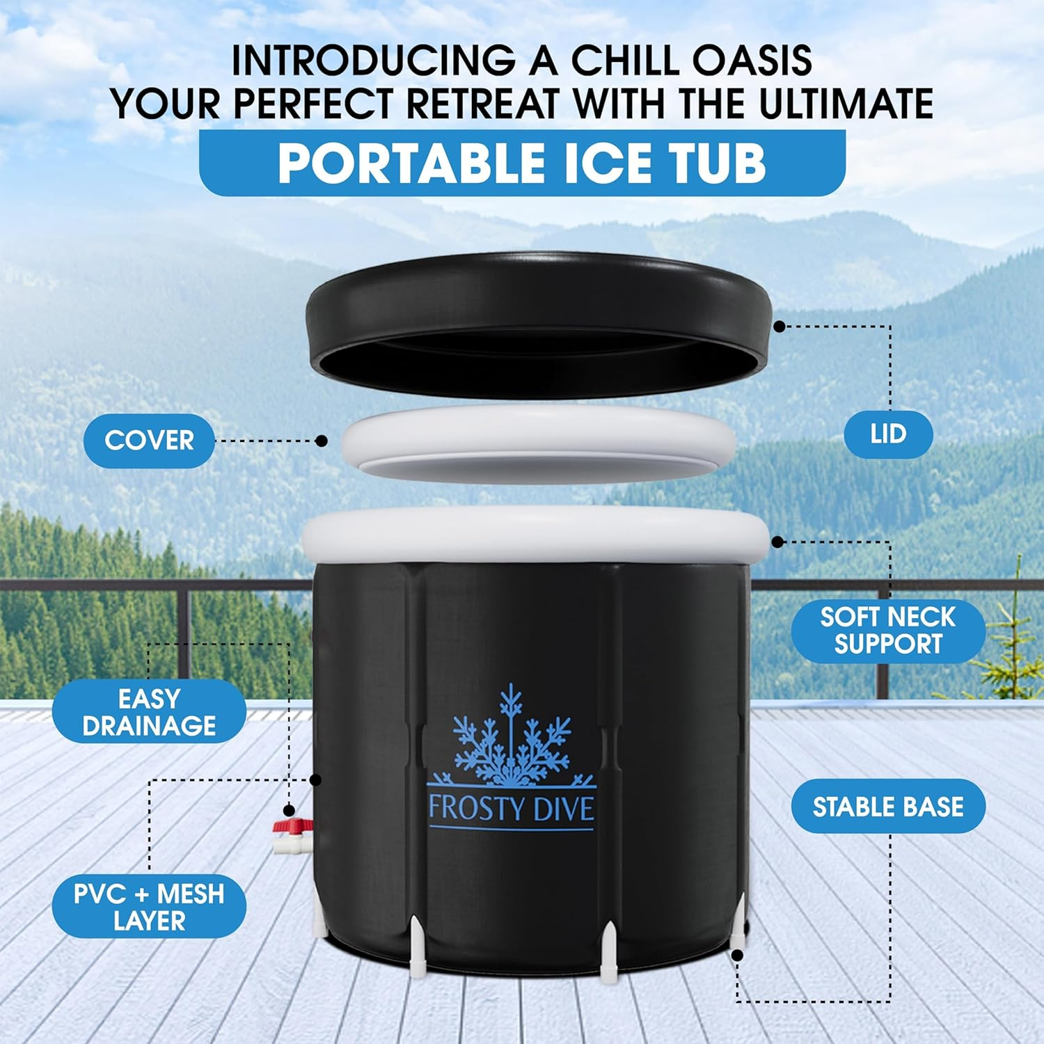 Frosty Dive Portable Ice Bath Tub &ndash; Lightweight, Foldable & Durable | Includes Cover, Bag & Thermometer | Quick Setup & Easy Drain for Cold Therapy, Muscle Recovery, Home & Outdoor Use image number 3