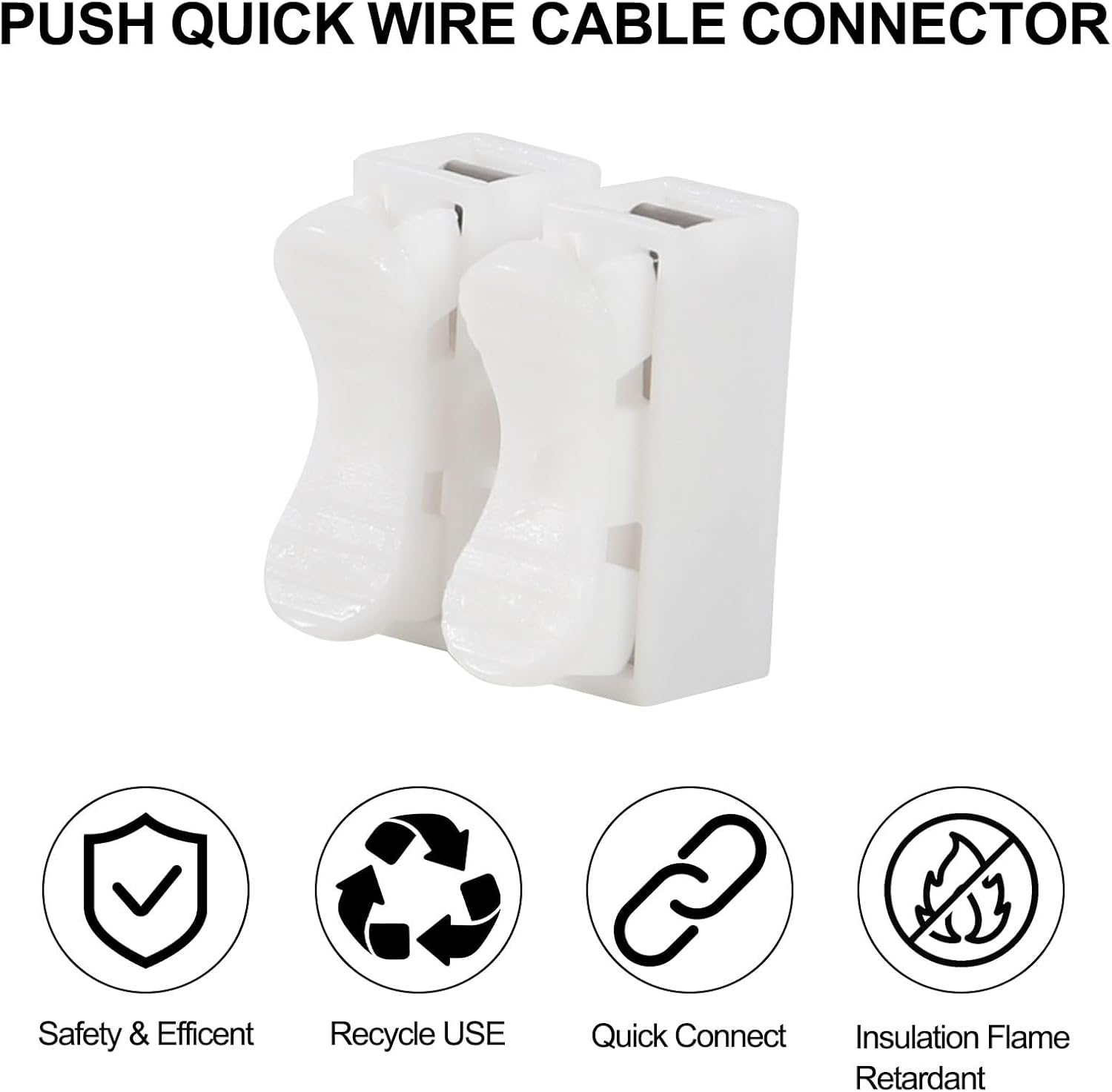 100PCS Push Quick Wire Cable Connectors, 2 Pin Spring, White, PVC, 10A 220V, 250V, 20-12 AWG, Lighting, Automotive, Electrical Wiring image number 2