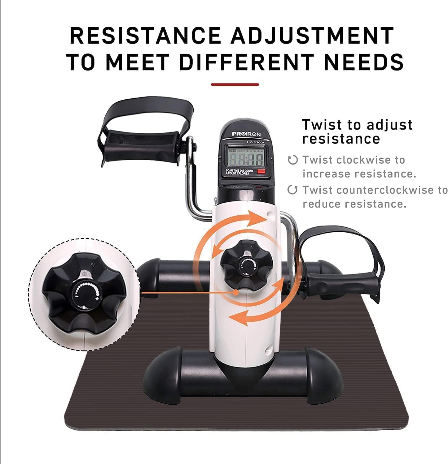 PROIRON Mini Exercise Bike, Portable under Desk Bike Pedal Exerciser with Free Anti-Slip Mat Adjustable Resistance Knob and LED Screen Display for Home/Office Workout image number 4
