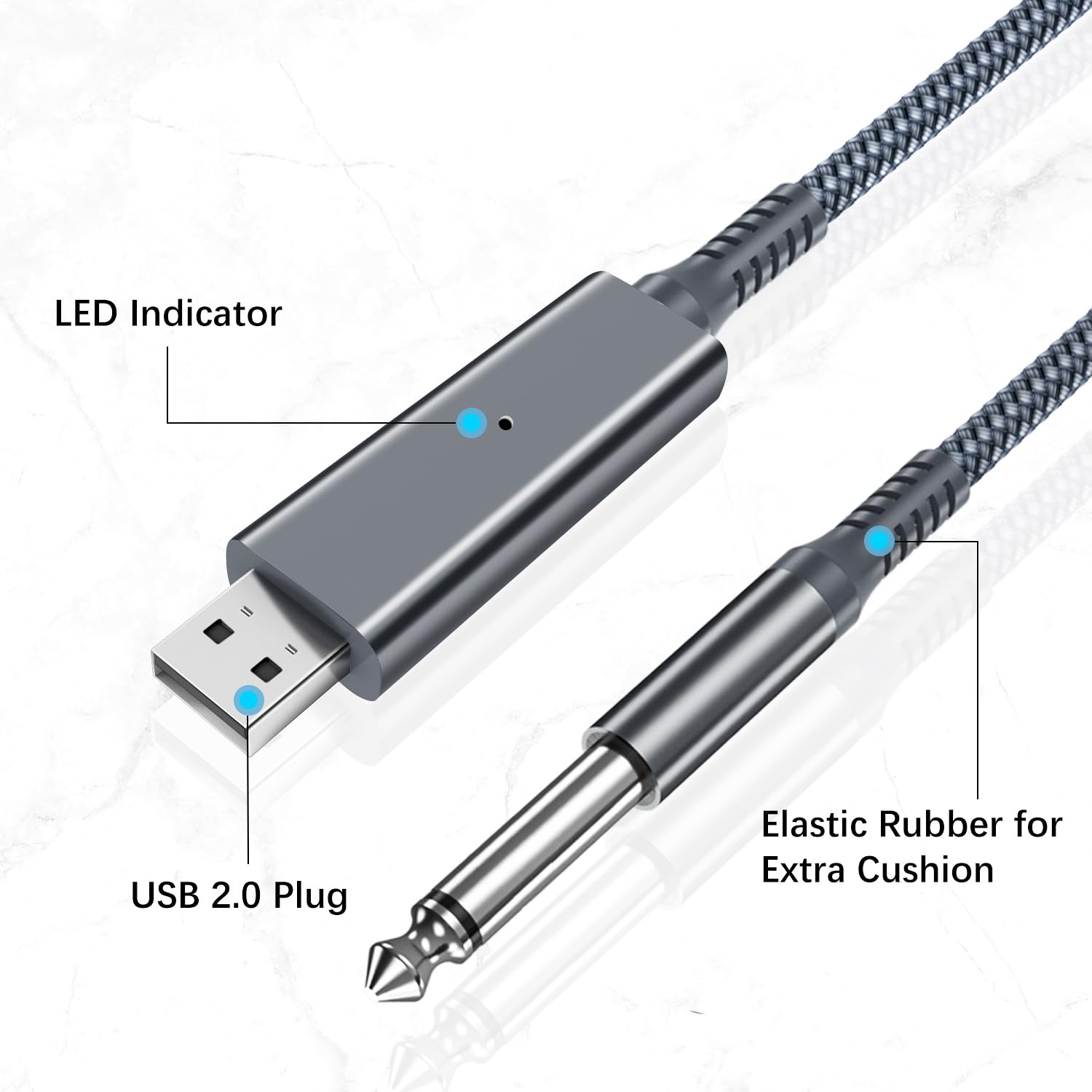 Elebase USB Guitar Cable 3M,1/4 Inch TS Instrument Cord,Usb a to 6.35Mm Male Jack Stereo Audio Interconnect Wire Line for Electric Guitar,Bass,Keyboard,Mixer,Amplifier,Amp,Speaker,Equalizer,10 Feet FT image number 6