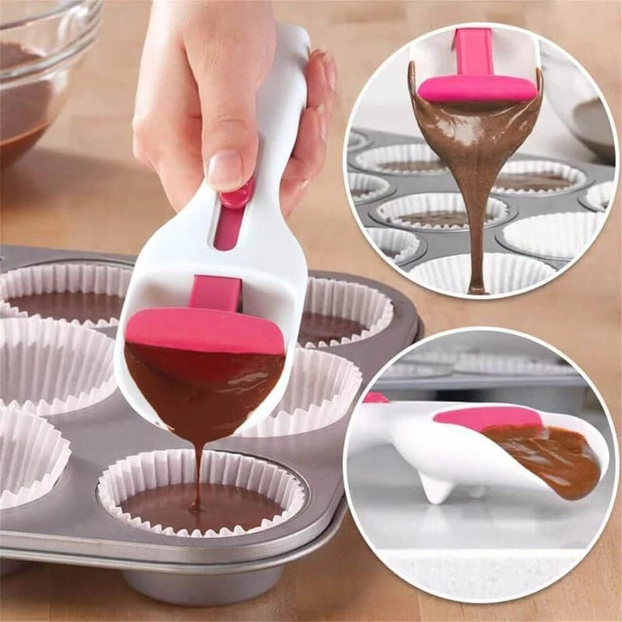 Cake Batter Distribution Scoop, Kitchen Flour Paste Dispenser Scoop DIY Cupcake Batter Scoop, One-Touch Sliding Button Dispenses Batter, Home Batter Dispenser Baking Tool, Dishwasher-Safe & Bpa-Free image number 2