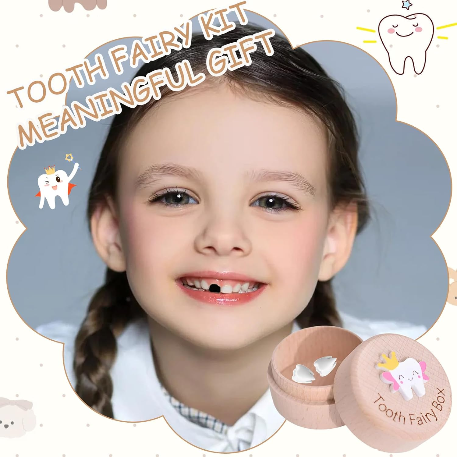 2 Pcs Set Wooden Tooth Fairy Box Tooth Fairy Bag 3D Carved Wooden Toothfairy Box, Collect Lost Teeth Dropped Keepsake Storage Baby Shower Birthday Gift image number 3