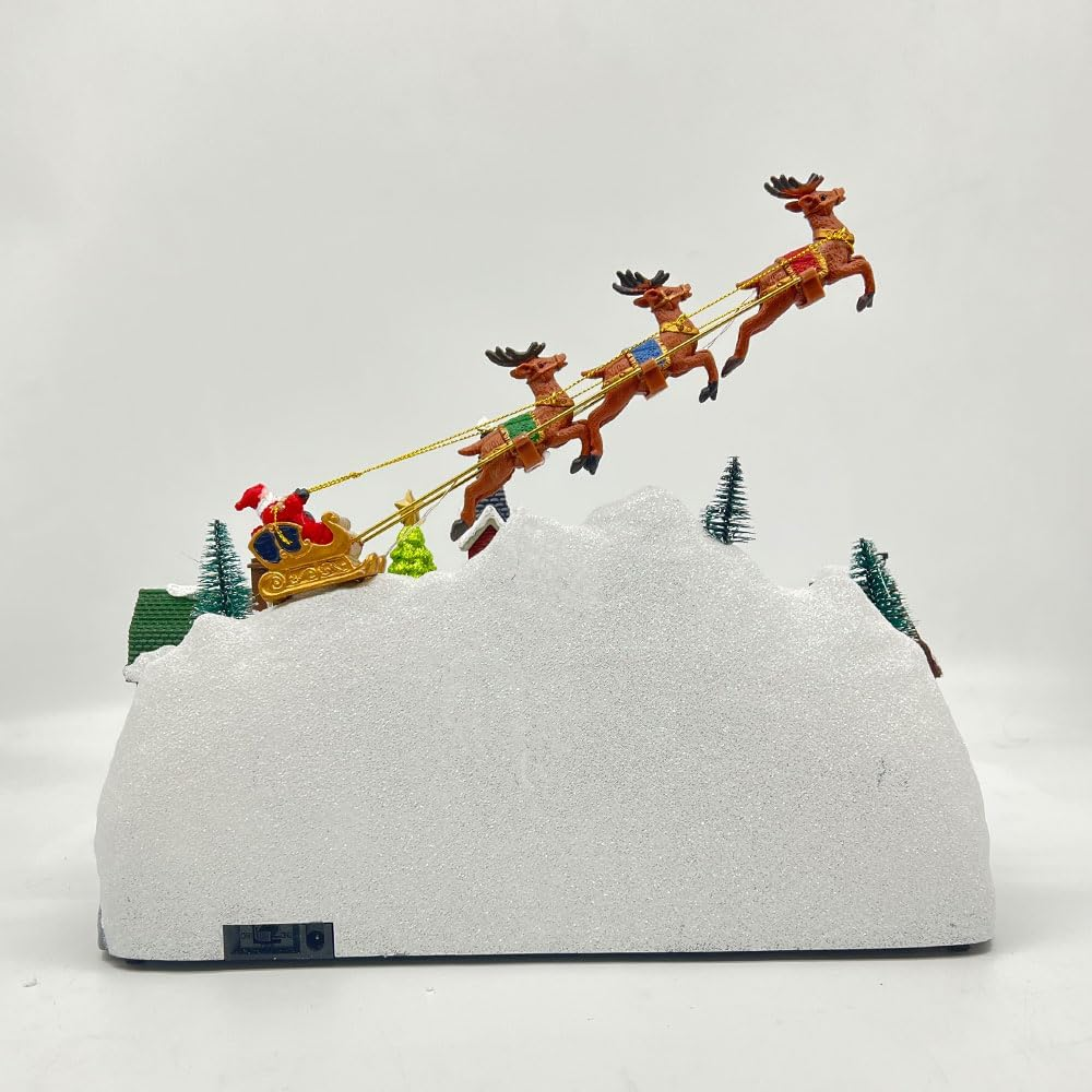 Animated Musical Christmas Village Scene, Lighted, Snowy Hillside with Santa, Reindeer, Houses, Rotating Skaters image number 6