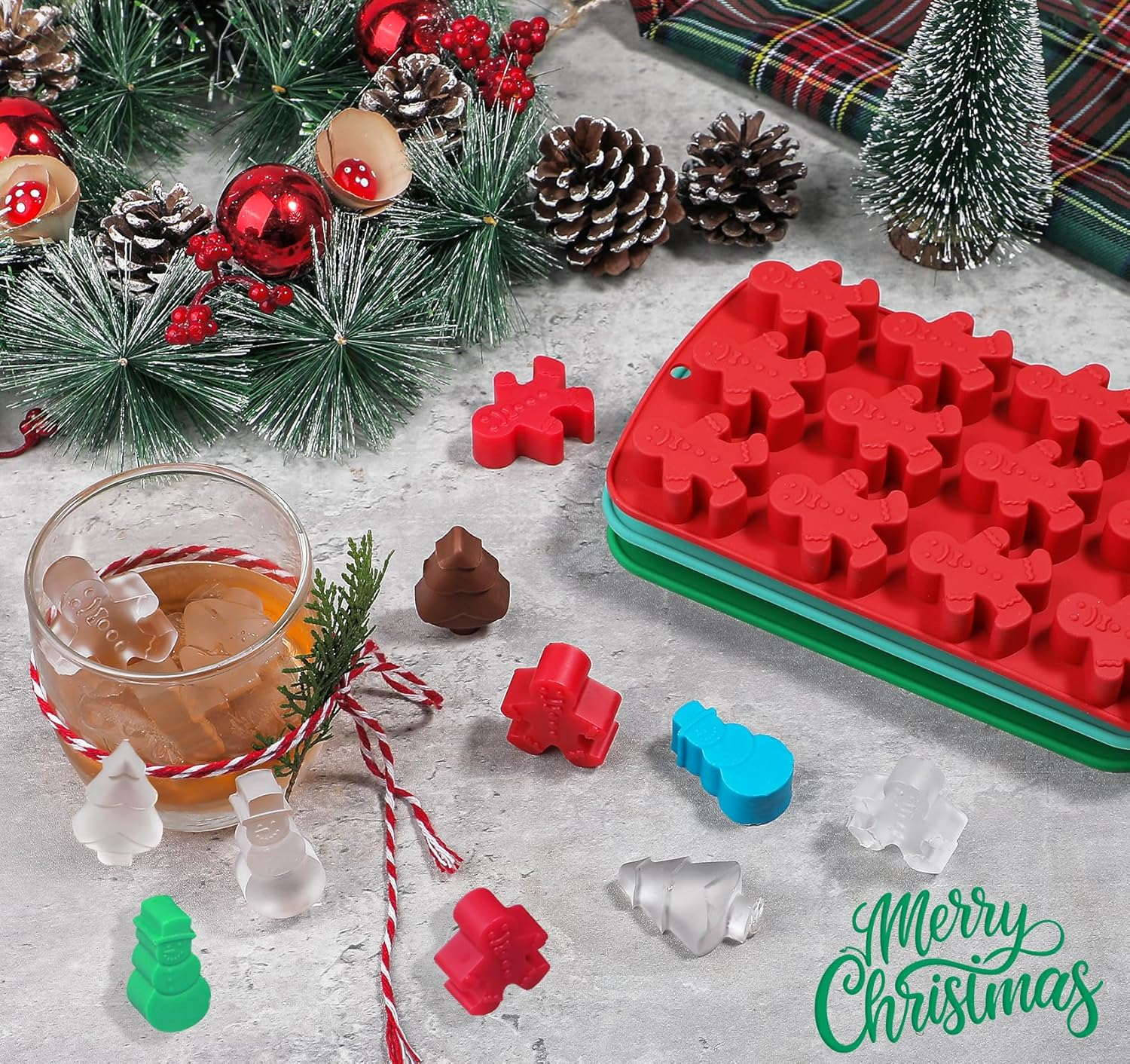 Kamehame Christmas Ice Cube Molds, Silicone Ice Molds with Shape Gingerbread Snowman Christmas Tree, Chocolate Dessert Baking Molds image number 6